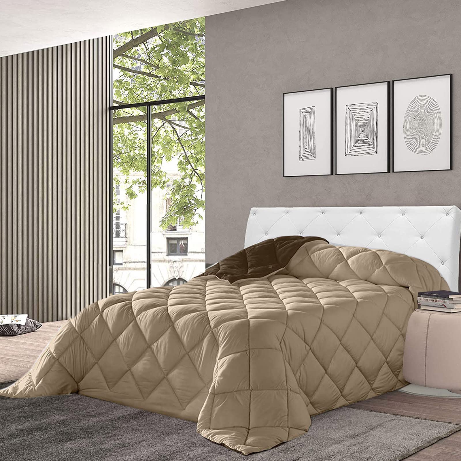various Edredón Nórdico Bicolor - Edredón 400 gr/m² Microfibra de Poliéster 100% Reversible Transpirable Rellno Fibra Hueca siliconada válido para Cama de 90/105-180 x 270 cm Color Arena y Choco
