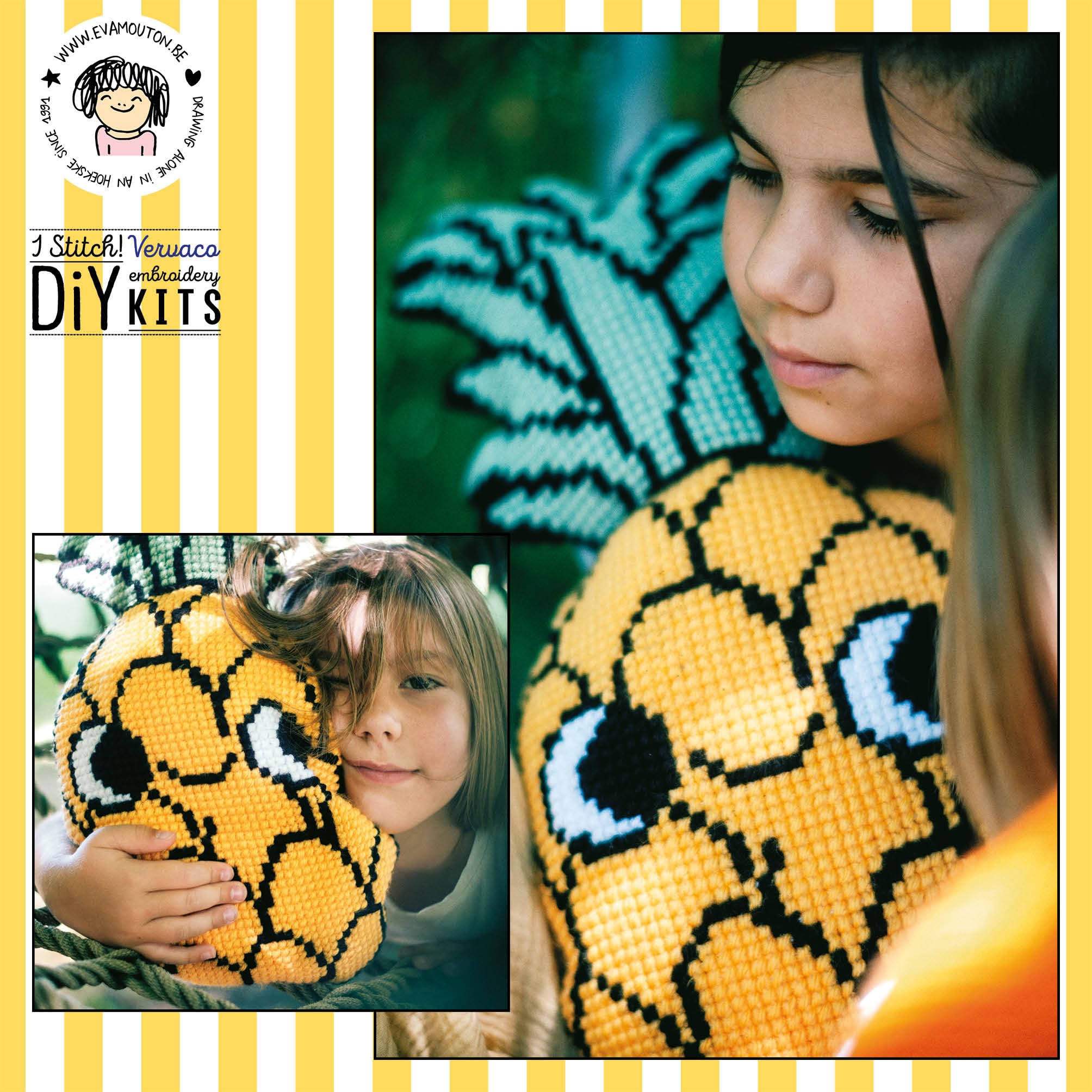 Vervaco Kreuzstich Stickpackungen Kissen Stickerei Set mit Kissenrücken Anfänger Vorgedruckt Ananas DIY Set Kreativ Set Für Erwachseneca. 28 x 55 cm Bastelset Handwerker Haus Dekoration