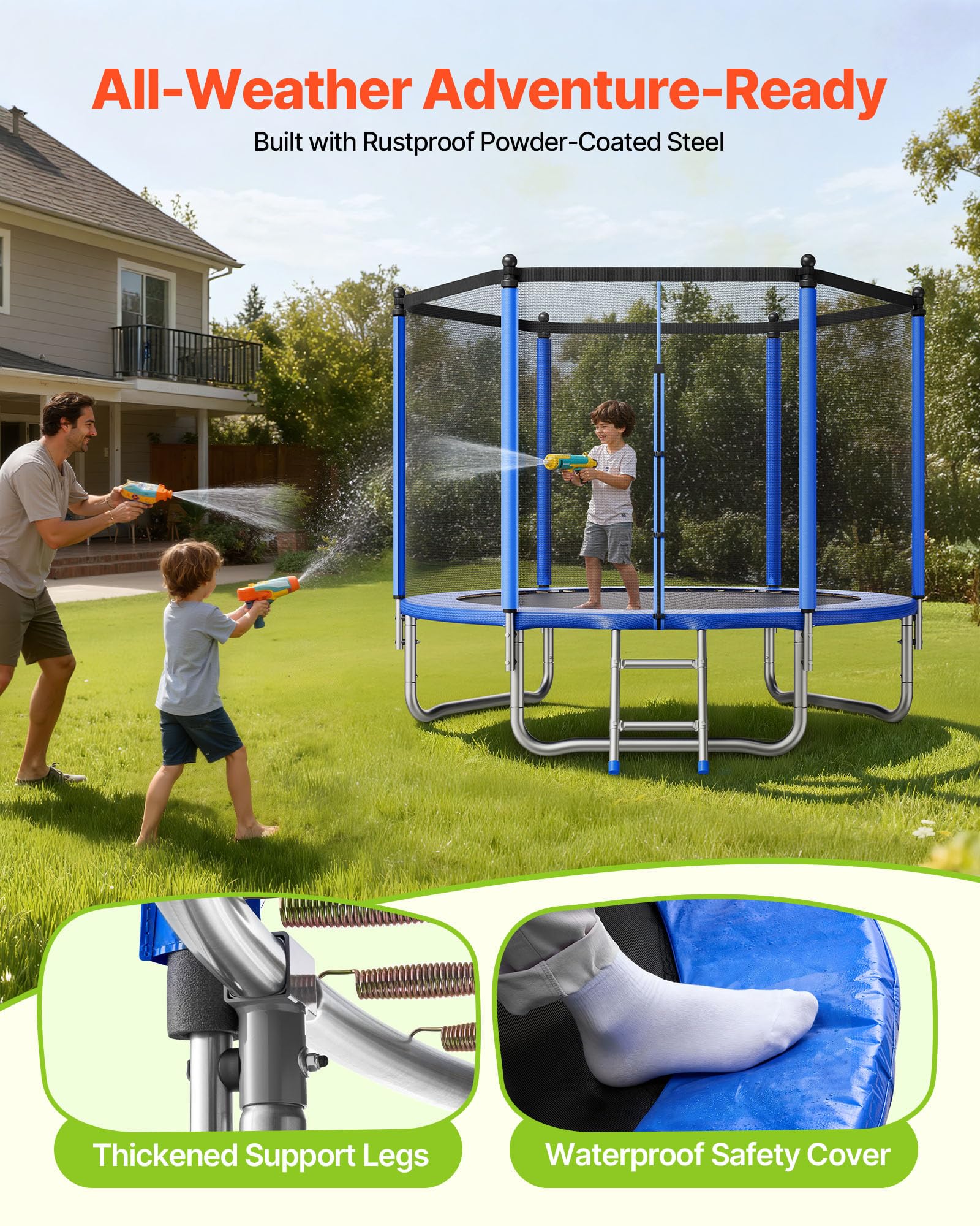 VEVOR Trampoline d'extérieur, 244 x 244 cm, Trampoline de Loisirs antirouille Rond avec Filet de sécurité et Cadre en Acier, certifié ASTM, capacité de Charge maximale 120 kg, pour Enfants et Adultes