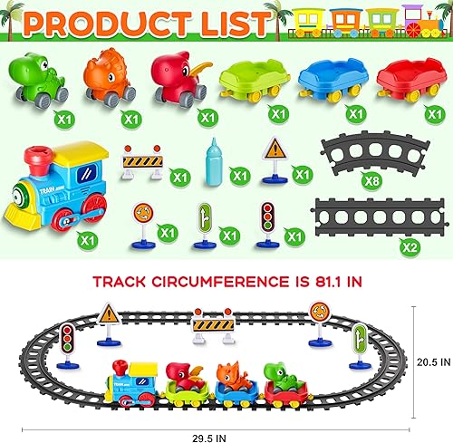 Miniatura 8 de Juego de tren para niños pequeños con vapor, música y luces - Juguetes de tren eléctrico para niños con accesorios de pistas, incluyendo 3