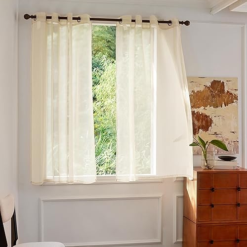 Cortinas transparentes a rayas de 84 pulgadas de largo, 2 paneles con ojales, cortinas semitransparentes para sala de estar, dormitorio, juego de 2 Cortinas transparentes a rayas de 84 pulgadas de largo, 2 paneles con ojales, cortinas semitransparentes para sala de estar, dormitorio, juego de 2