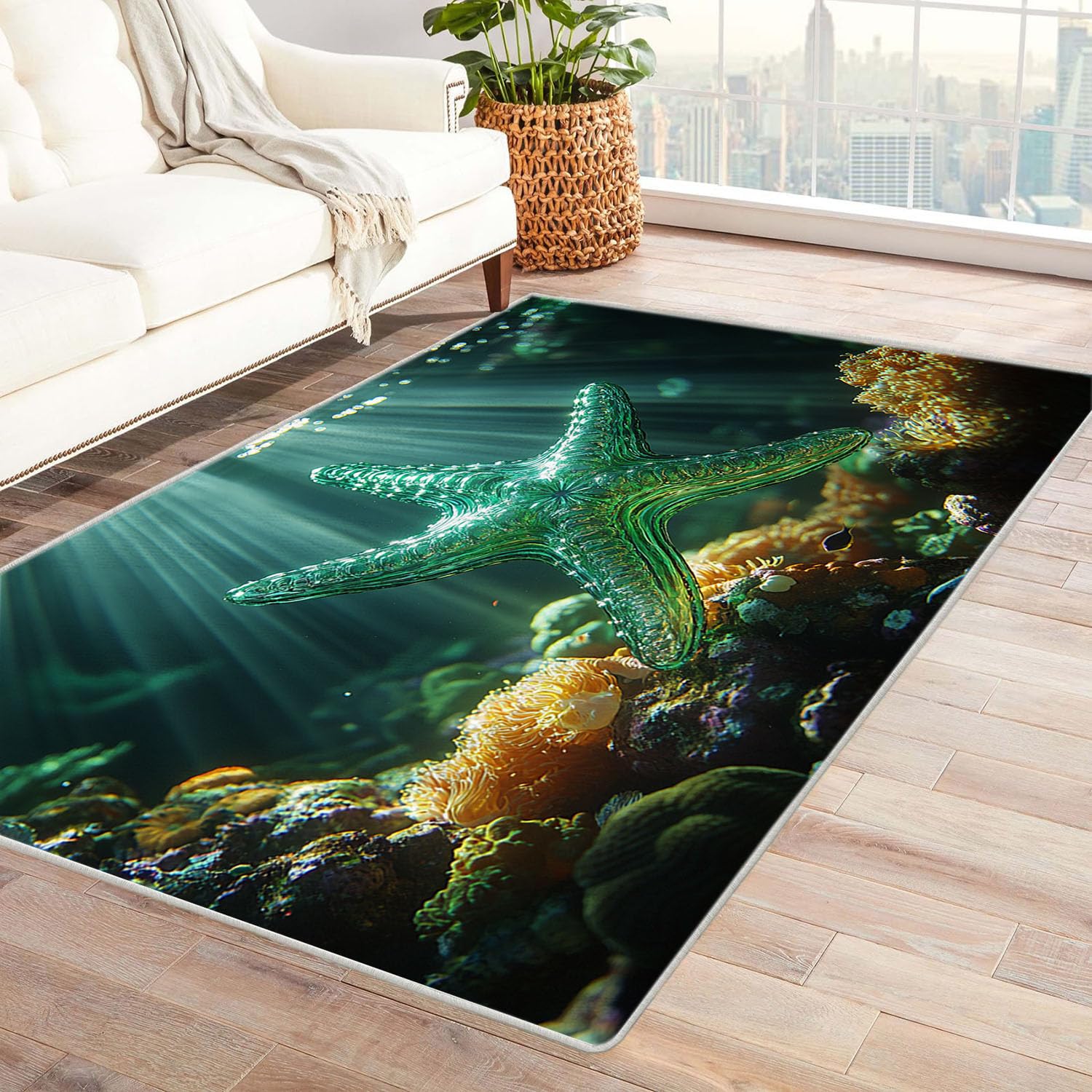 Tapis de sol violet pour chambre d'ado et coin gaming design aquarium