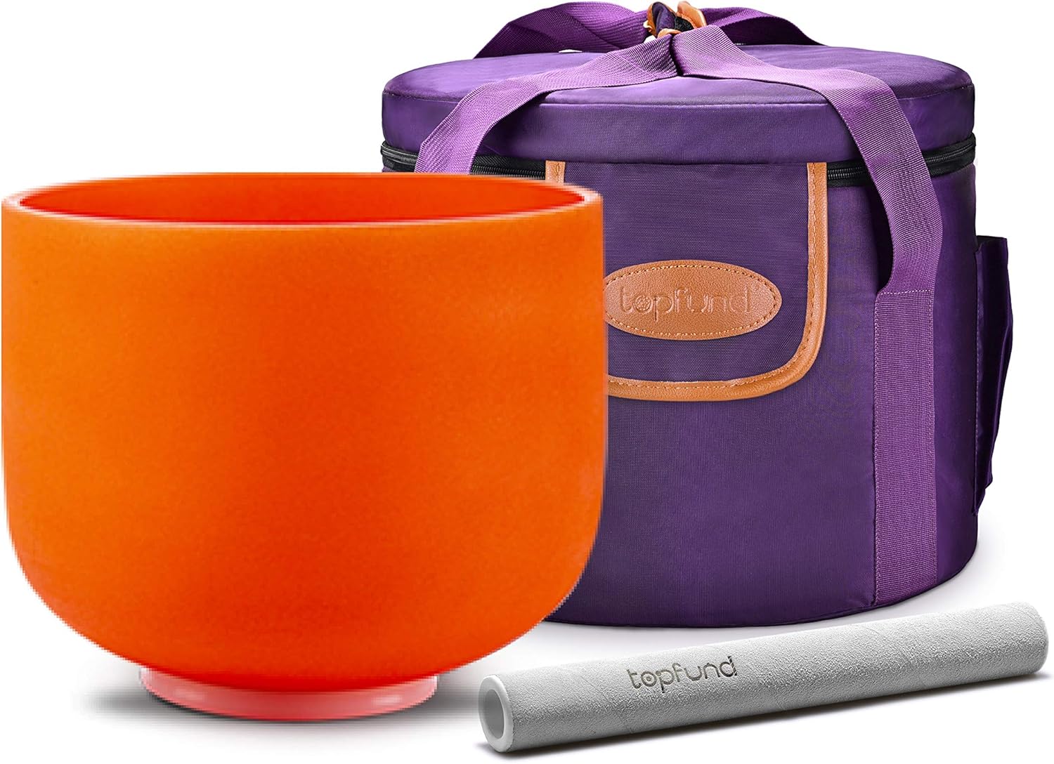 TOPFUND Orange D Note Crystal Singing Bowl 10 inch Sacral Chakra with Heavy Duty Carrying Case and Suede Mallet
