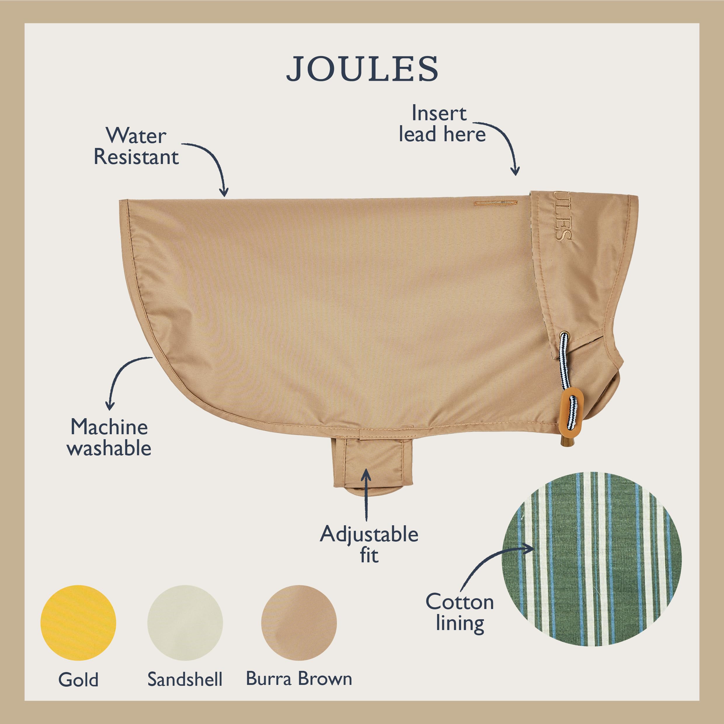 Rosewood X Joules Burra Imperméable pour Petit Chien Lavable Léger Imperméable Marron Taille S