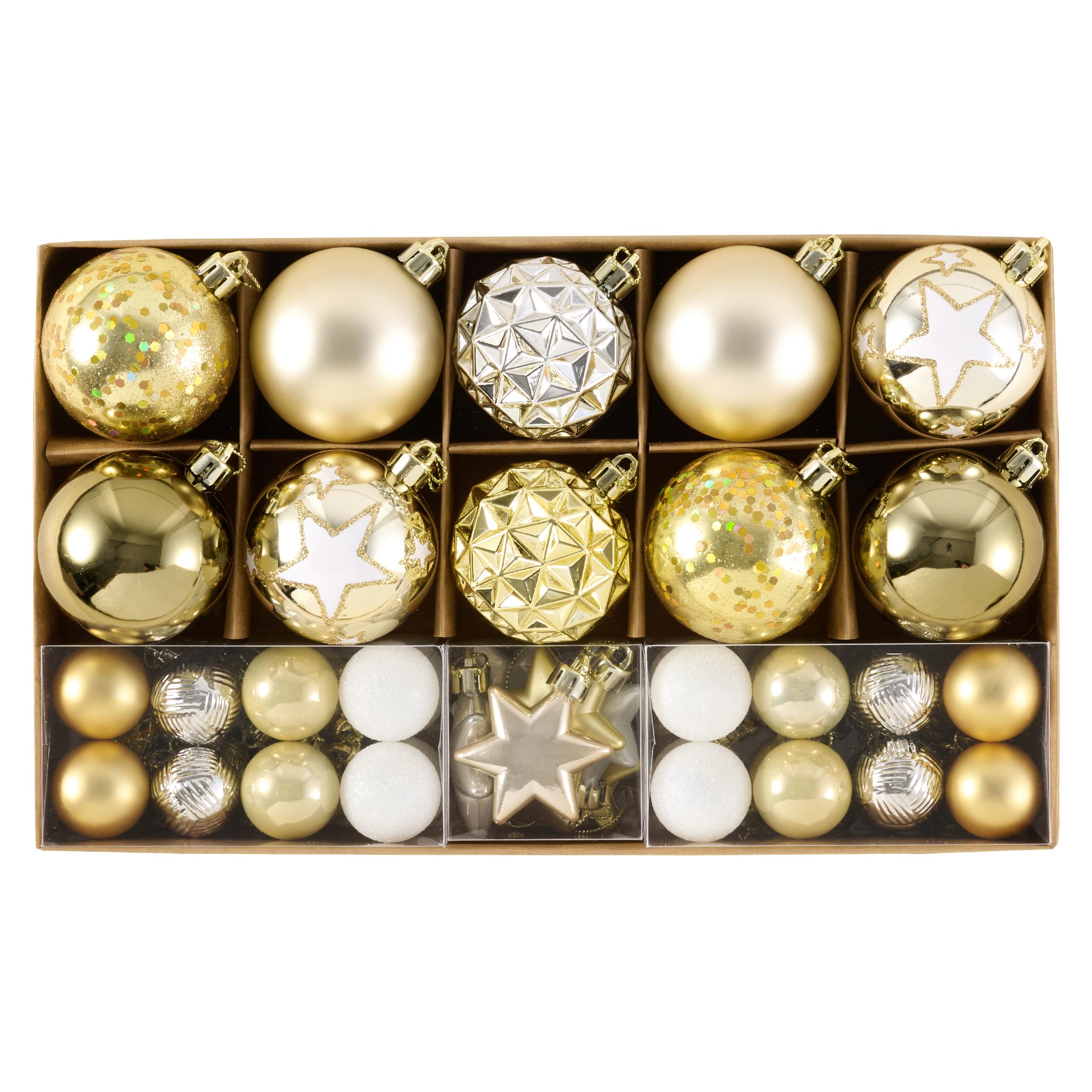DecorbyHannah Décorations de Noël, décorations de sapin de Noël incassables et modernes sur le thème doré et blanc, 50 carats, boules décoratives à suspendre pour la maison, les fêtes, les vacances