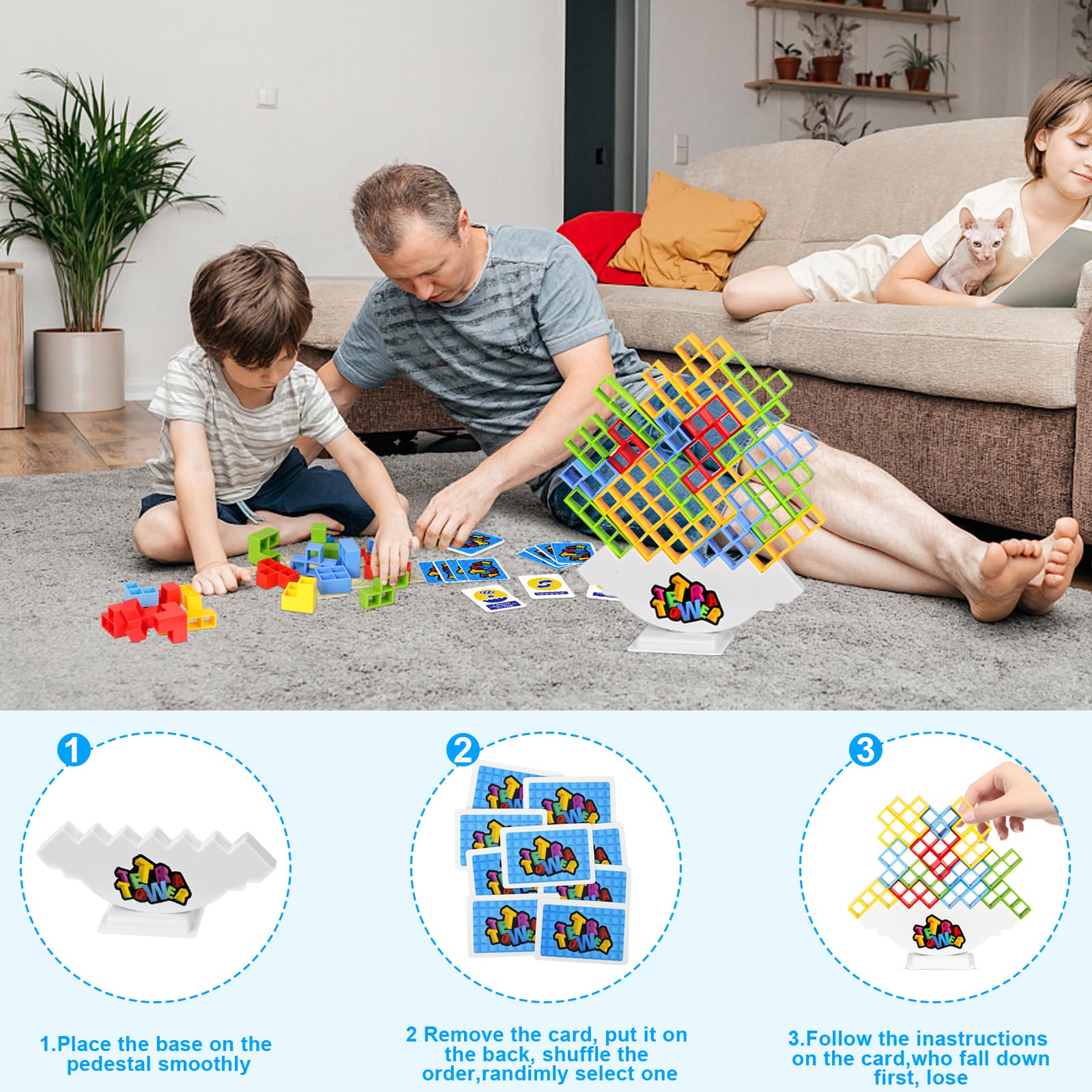 LURICO Tetris Tower Spiel - 48-teiliges Stapelspiel Für Kinder Ab 5 Jahren