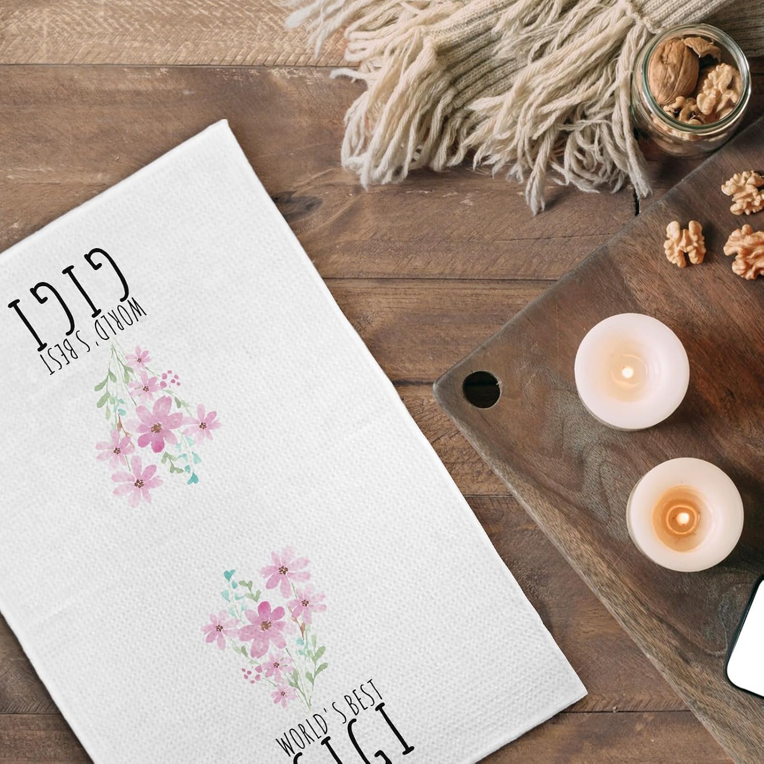 Gigi Gifts Kitchen Towels, World's Best Gigi Floral Decorative Dish Tea Towels, Best Grandma from Granddaughter Grandson Grandkids Hand Towels for Bathroom 16X24In