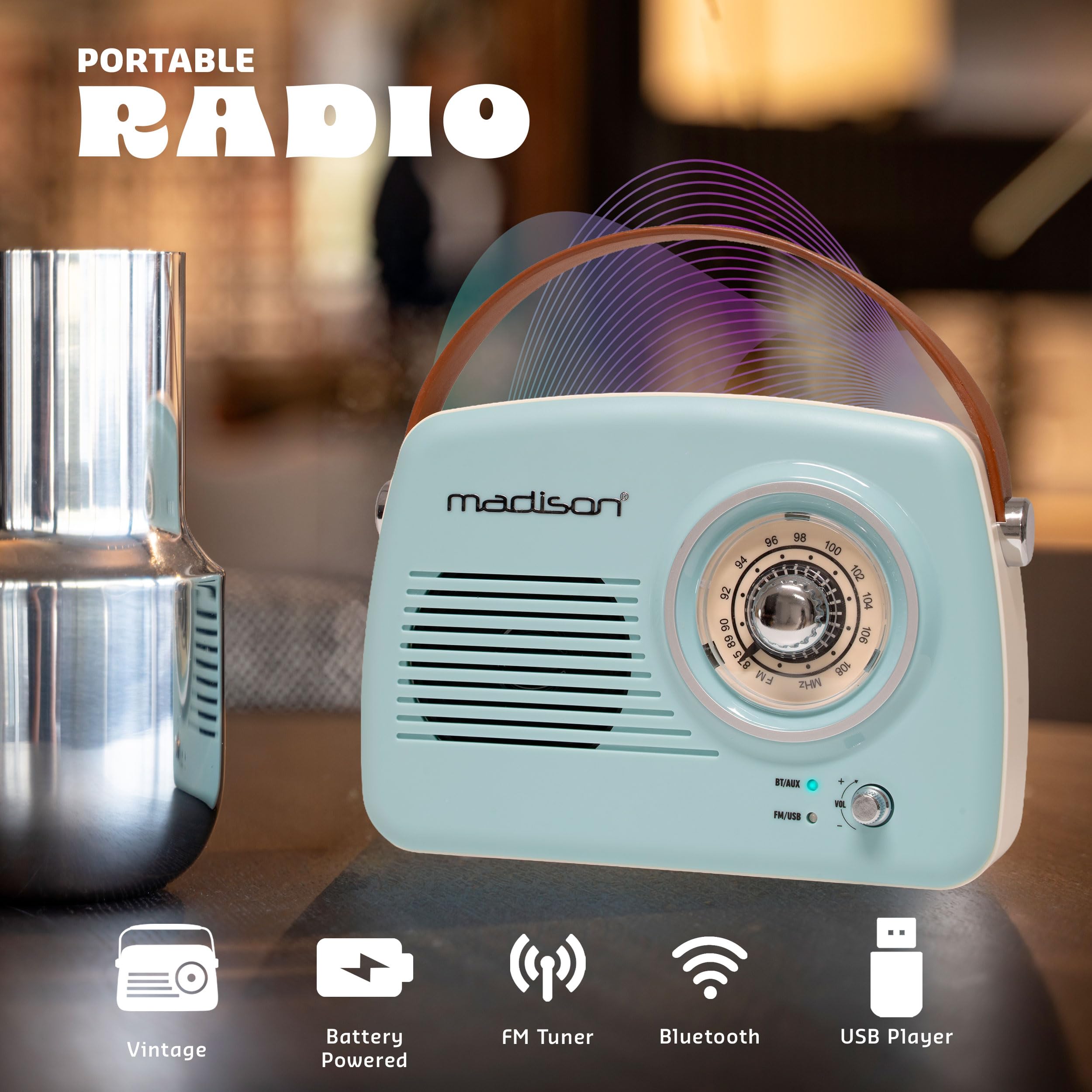 Madison - Radio Vintage Autonome Bluetooth - FM FREESOUND-VR30 30W