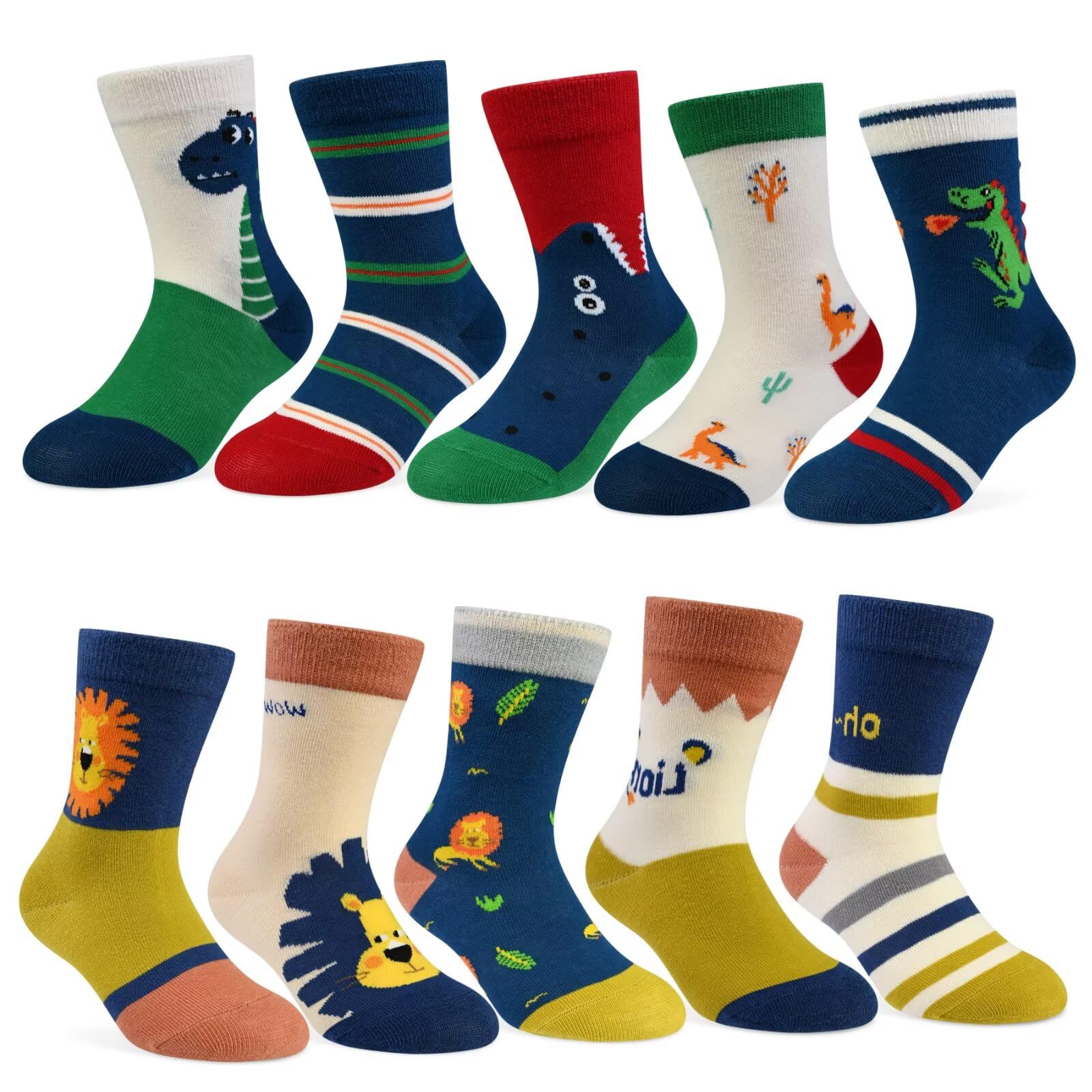 TUUHAW Socken Jungen Mädchen 10 Paar Kinder Socken Schulkind Baumwolle Kindersocken mit Karikatur Tier Muster Lustige Bunte Größe 23-38