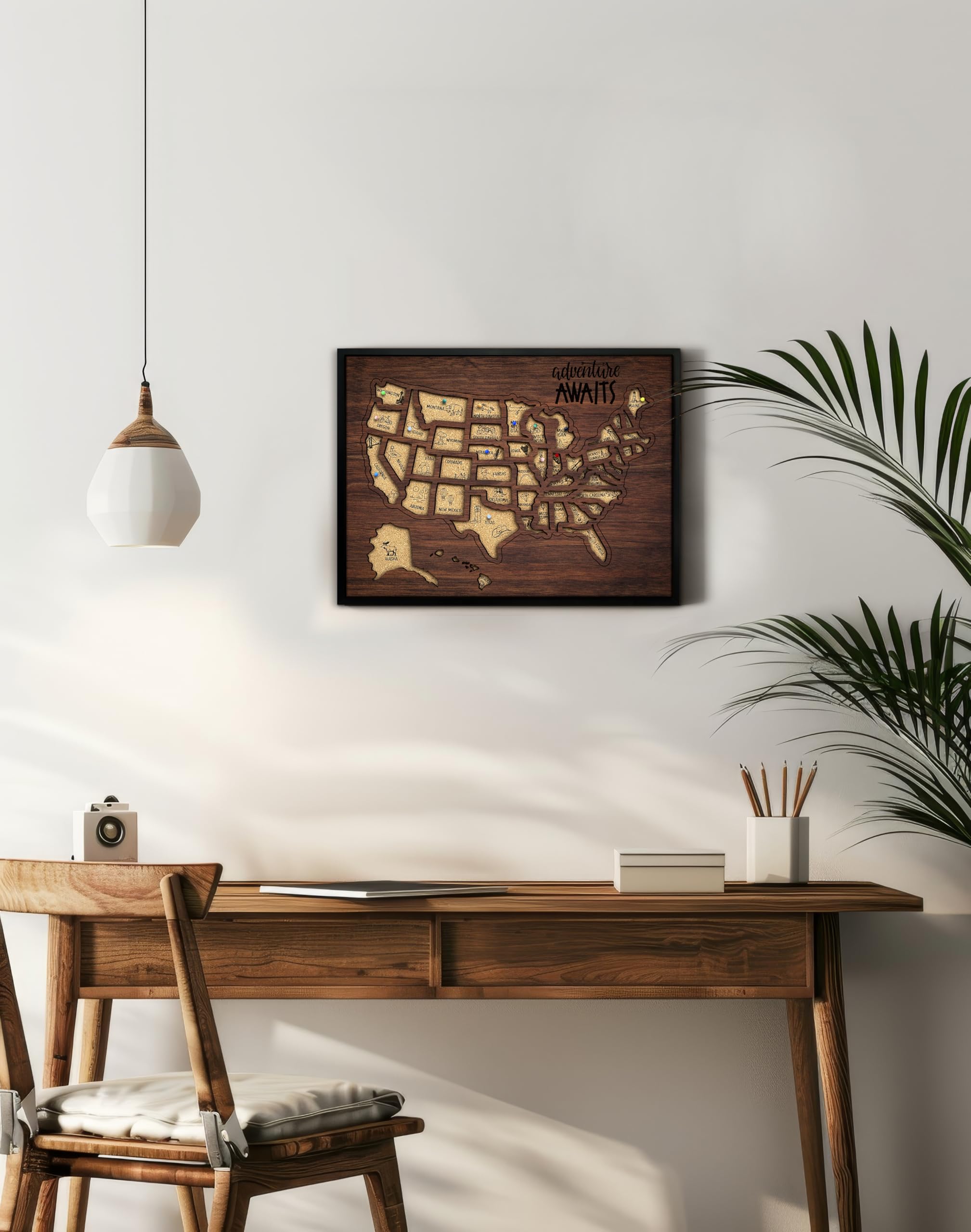 flinelife Mapa de viaje de corcho con alfileres, 16 x 12 pulgadas, tamaño grande, mapa de Estados Unidos, perfecto para parejas y familiares