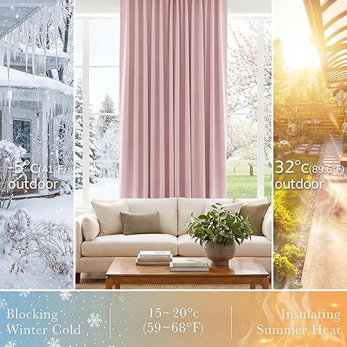 Miniatura 326 de PONY DANCE - Cortinas opacas aisladas térmicamente, set de 2 cortinas opacas con bolsillo para barra / pestaña trasera, paneles de cortinas opacas,