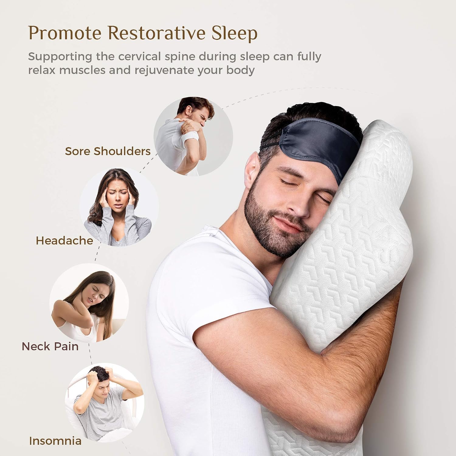 Sagin o Cervical Memory Foam Pillow for Sleeping, Orthopedic Neck Pillow with Contouring Comfort, Cradles Neck & Shoulder for Side/Back/Stomach Sleeper with 2 Washable Pillowcases
