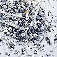 Vista 39 de 60g de perlas blancas de parte trasera plana con diamantes de imitación para manualidades, tamaño mixto de 3mm-10mm, color AB, redondas, mitad