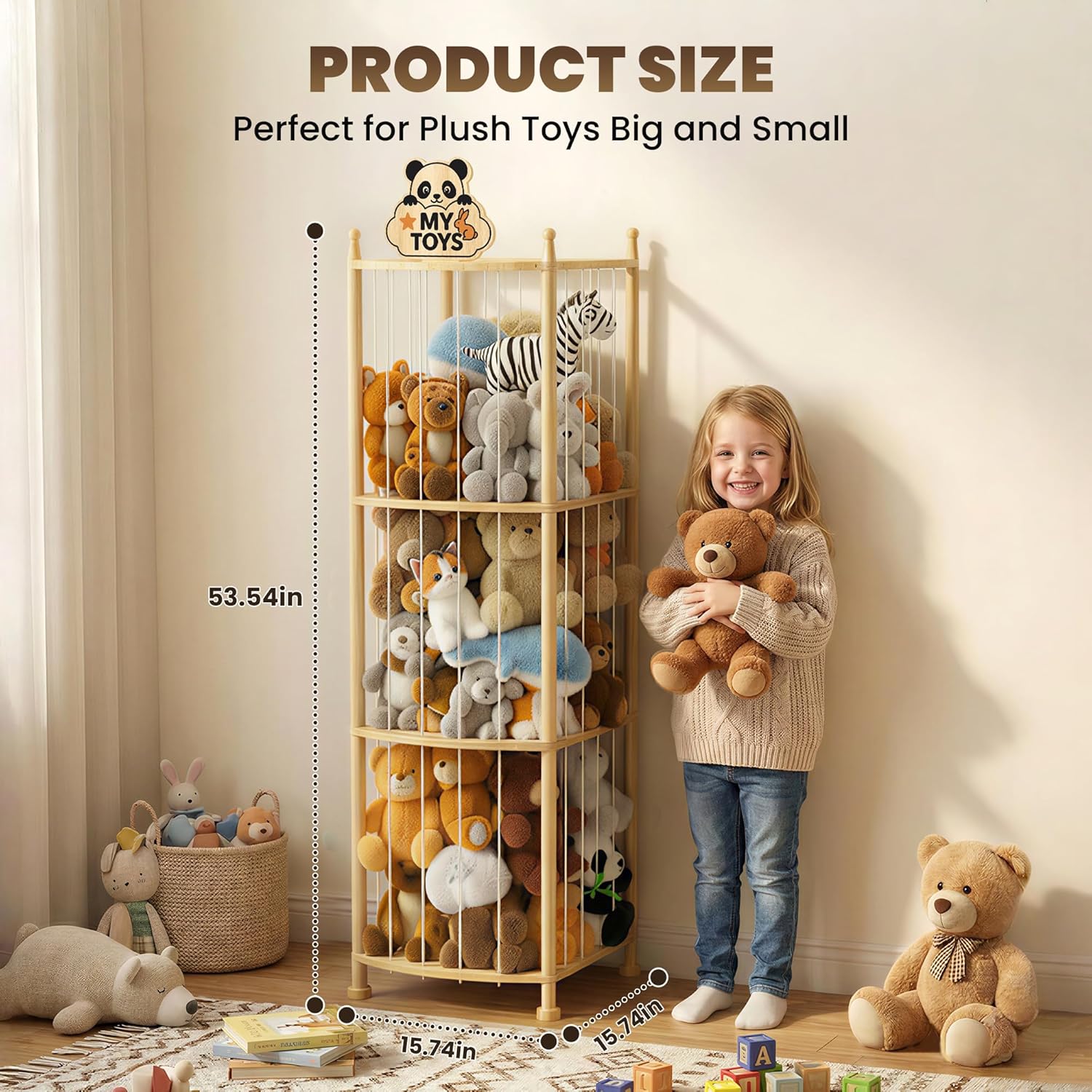 Stuffed Animal Storage, Wooden Toy Organizer, Extra Large Capacity Stuffed Animal Zoo, Space Save Plushies Storage for Playrooms, Bedrooms, Kidrooms