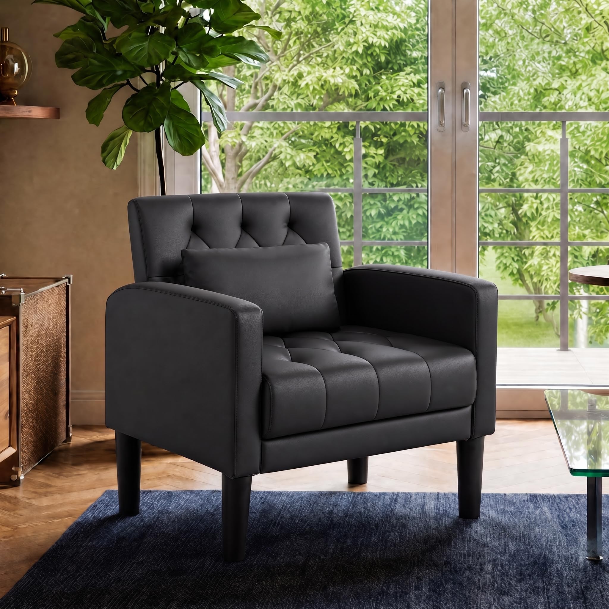 GRAVFORCE Armchair Modern Accent Chair Comfy Upholstered Seats Armchairs for Living Room Bedroom Dining Room Black PU Leather — image 1