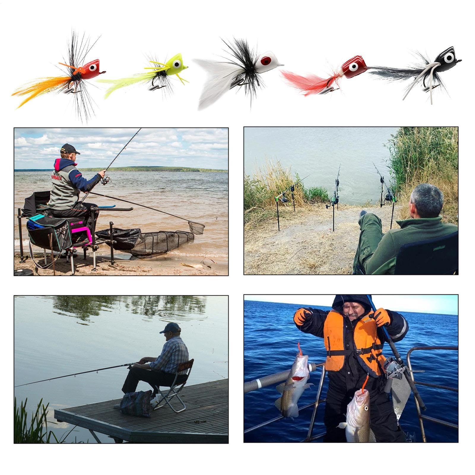 Popper pour Black Bass Pêche à la Mouche | 10 Mouches Poppers Sèches Leurres pour Black Bass,Petits Leurres Hameçons Sèches et Noyés pour Crapets Truites Saumons Achigans Perches Poissons Appâts Pêche