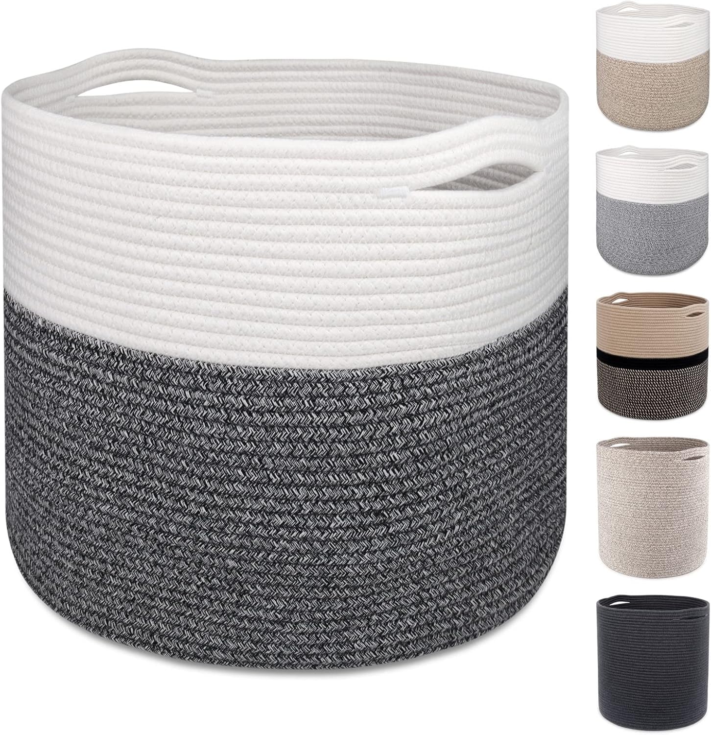 MicroIdeas Large Woven Basket 15.8x13.8in, Cotton Rope Storage Baskets