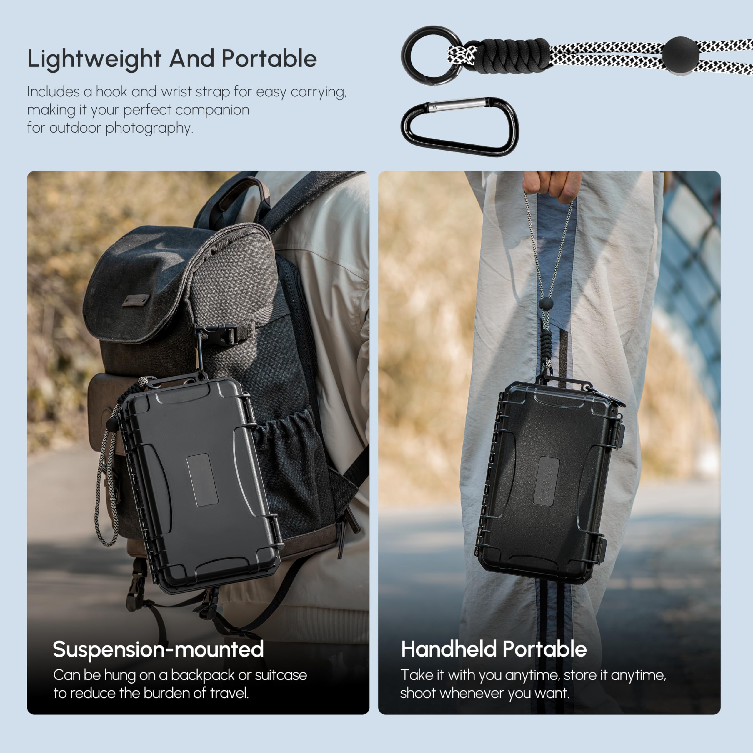 STARTRC PHOTO wasserdichte Hartschalen Tasche für Insta360 Luna Ultra | kompatibel mit Osmo Pocket 4/3, individuell einstellbare Trennwände, IP67-Schutz, Reise-Aufbewahrungsetui (nur Etui)