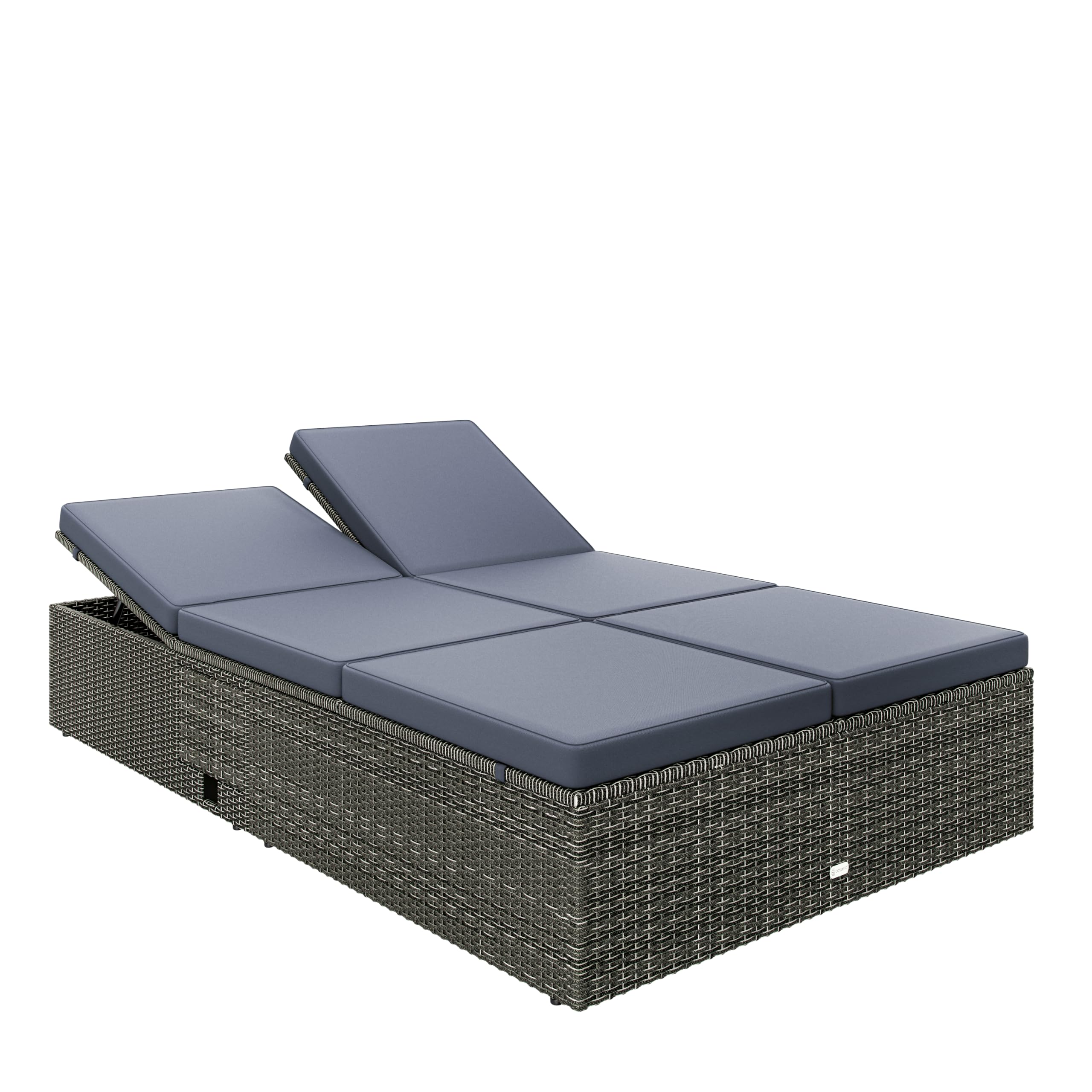 Casaria Sonnenliege Polyrattan 2 Personen | 200x115 cm, Wetterfest, Gartenliege, 220 kg Belastbar, Liegestuhl, Verstellbar, Grau-Anthrazit, Wetterfest & flexibel