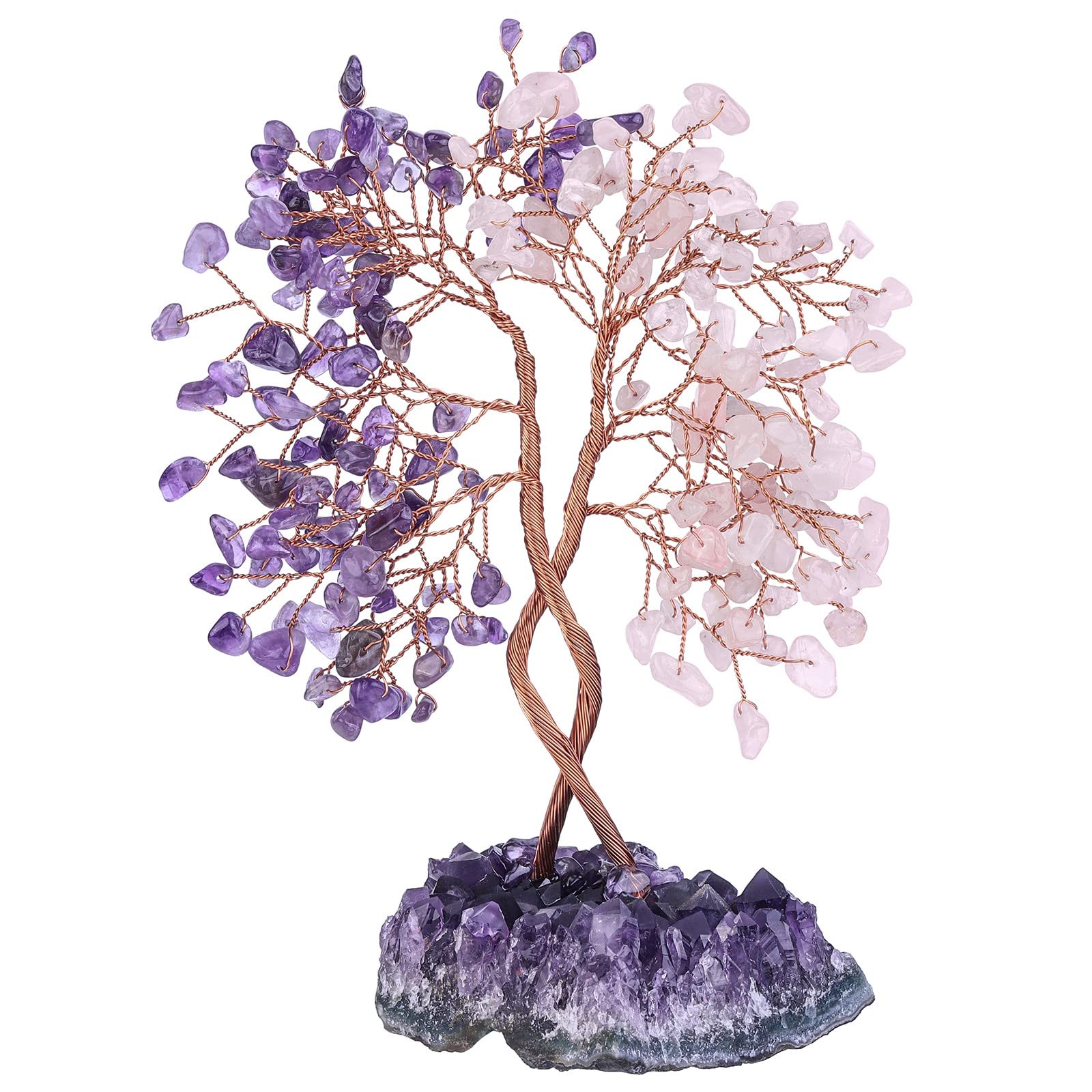 KYEYGWO Amethyst & Rose Quartz Crystal Money Tree with Natural Amethyst Cluster Base