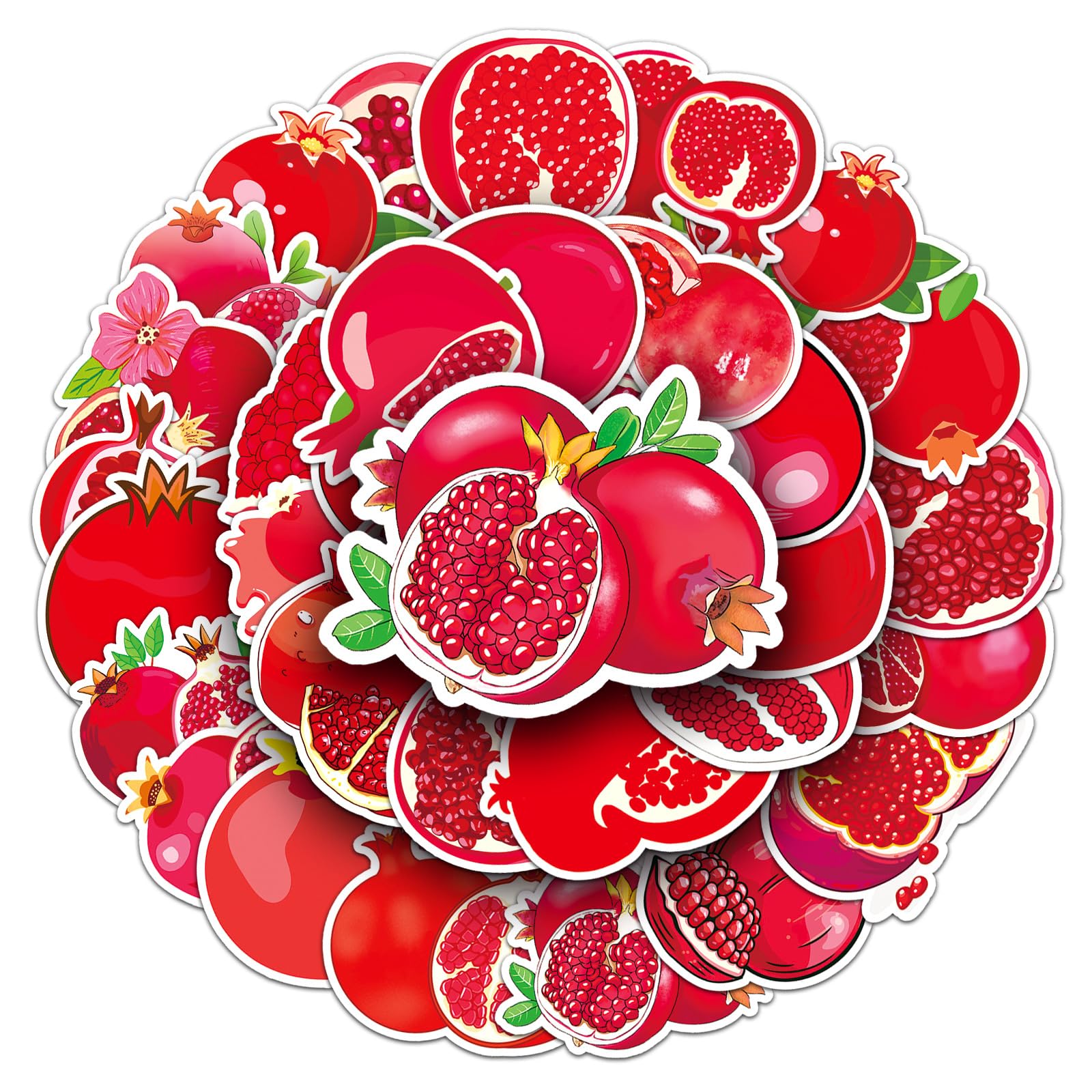 50Pcs Red Pomegranate Stickers Laptop Car Scrapbook Phone Skateboard Suitcase Luggage Bike Fruit Stickers Vinyl Waterproof Aesthetic Personalised Stickers for Teens Boys Girls Adults Children