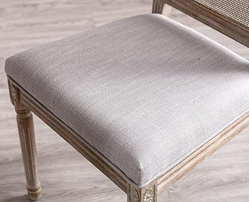 Miniatura 6 de Kmax Sillas de comedor de granja, sillas de dormitorio de tela francesa envejecidas con respaldo de ratán rectangular, elegantes sillas de cocina