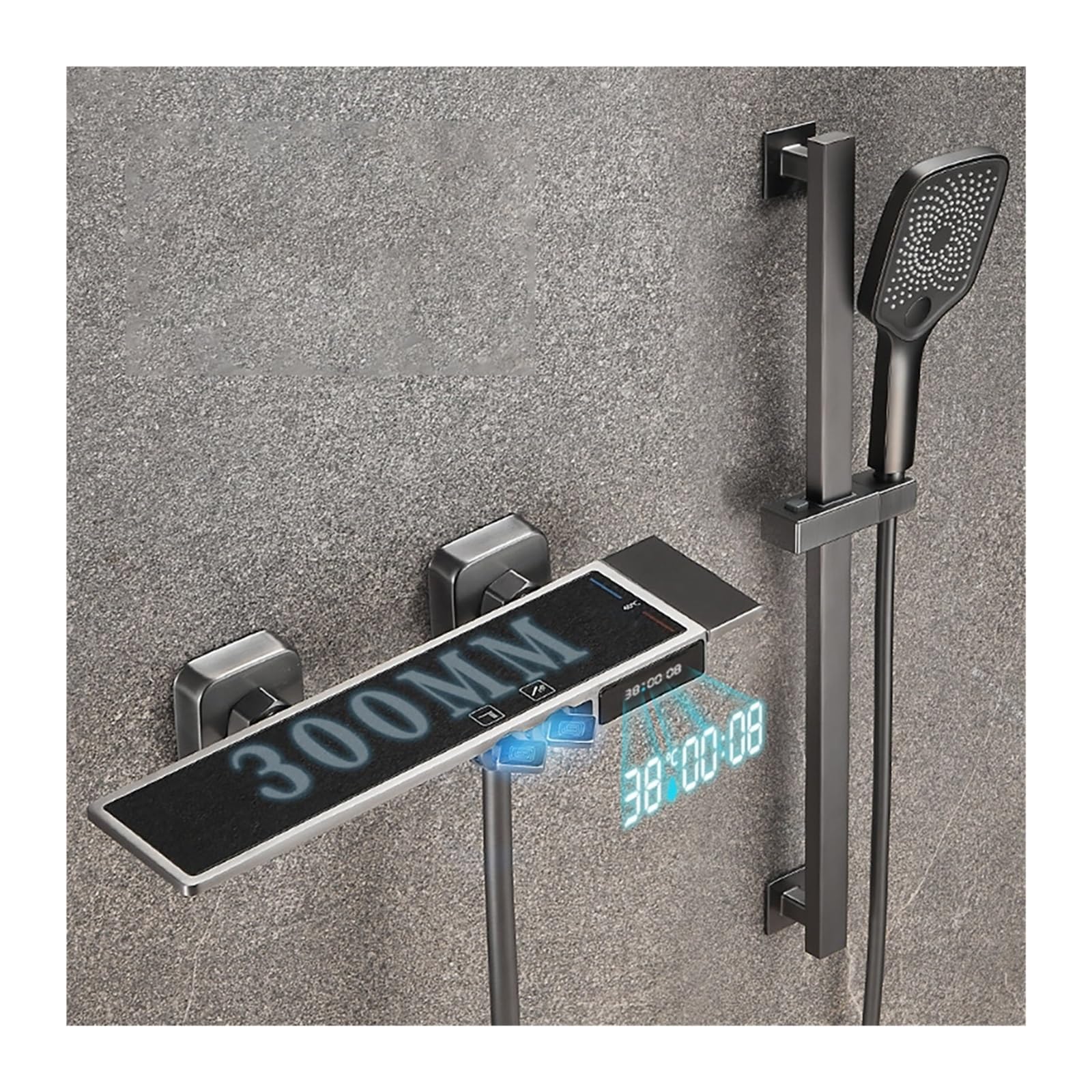 Sistema de ducha de baño con Juego de ducha con pantalla digital for el hogar pequeño, simple dividida en gris plomo sin rociador superior for baño del para la renovación del baño de la casa(Blauw)