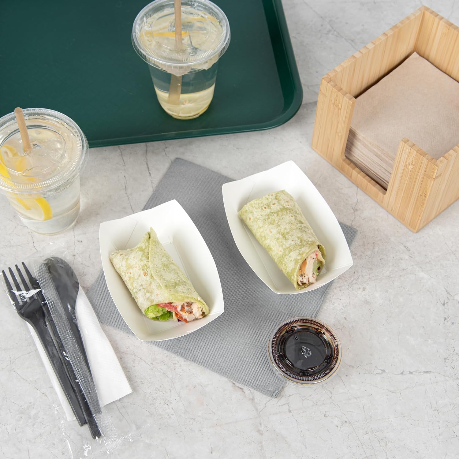 Restaurantware-Bio Tek 6 Ounce Boat Paper Boats, 50 Disposable #40 Food Trays - PE Lining, Durable, 4.88 x 4 x 1.5" Pink And White Striped Paper Food Baskets, For Concession Stands, Picnics,Stackable