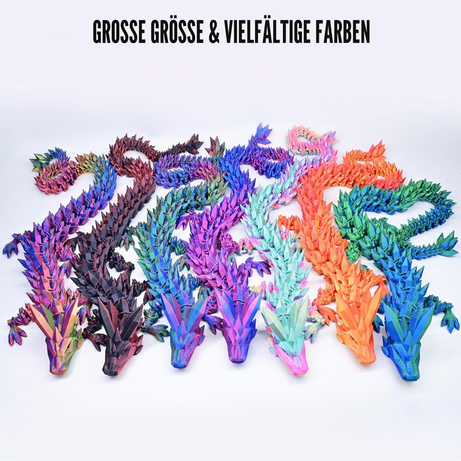 76 cm Großer 3D Gedruckter Drache – Bewegliches Drachen Spielzeug mit Flexiblen Gelenken, Riesiger Fidget Spielzeug als Schreibtischdeko Geschenk für Kinder Erwachsene（Rot Schwarz）