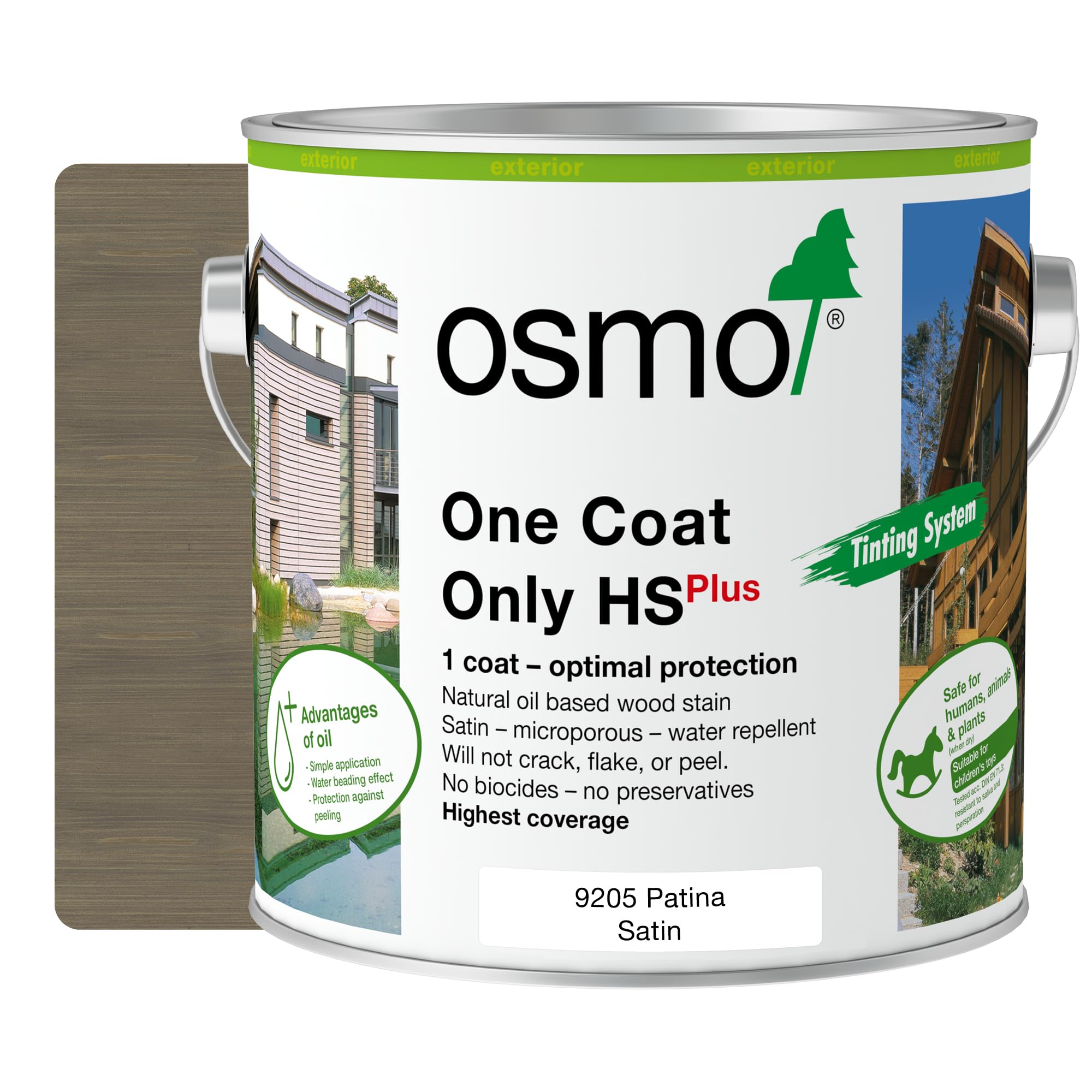 Osmo One Coat Only HS Plus - Oil Stain for The Protection for Outdoor Wood (9205 Patina, 2.5 Litre)