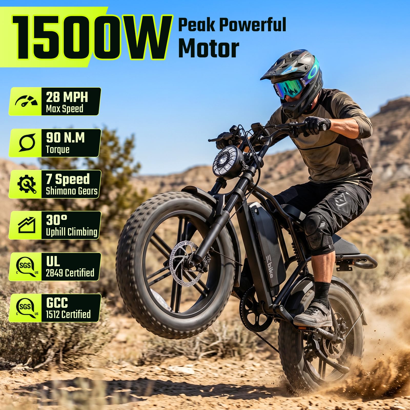 TST Electric Bike for Adults, 1500W Peak Motor Ebike, 20" x 4.0" Fat Tire E Bike, 48V 15Ah Removable Battery, Dual Suspension, Disc Brakes, LCD & APP Control, UL 2849, for Commuting Off-Road - 2