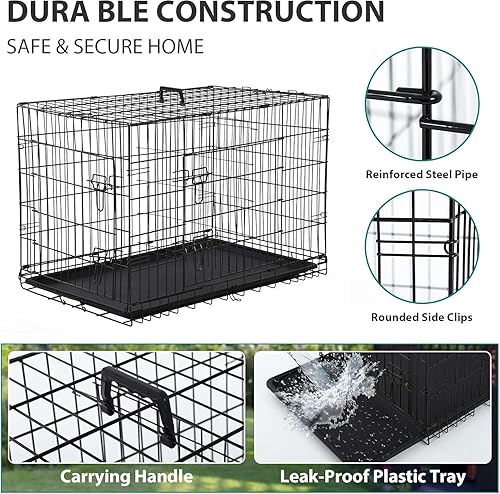 Miniatura 3 de Jaulas extra grandes de 48 pulgadas para perros con doble puerta, panel divisor, asa, bandeja extraíble de plástico a prueba de fugas, plegable XXL