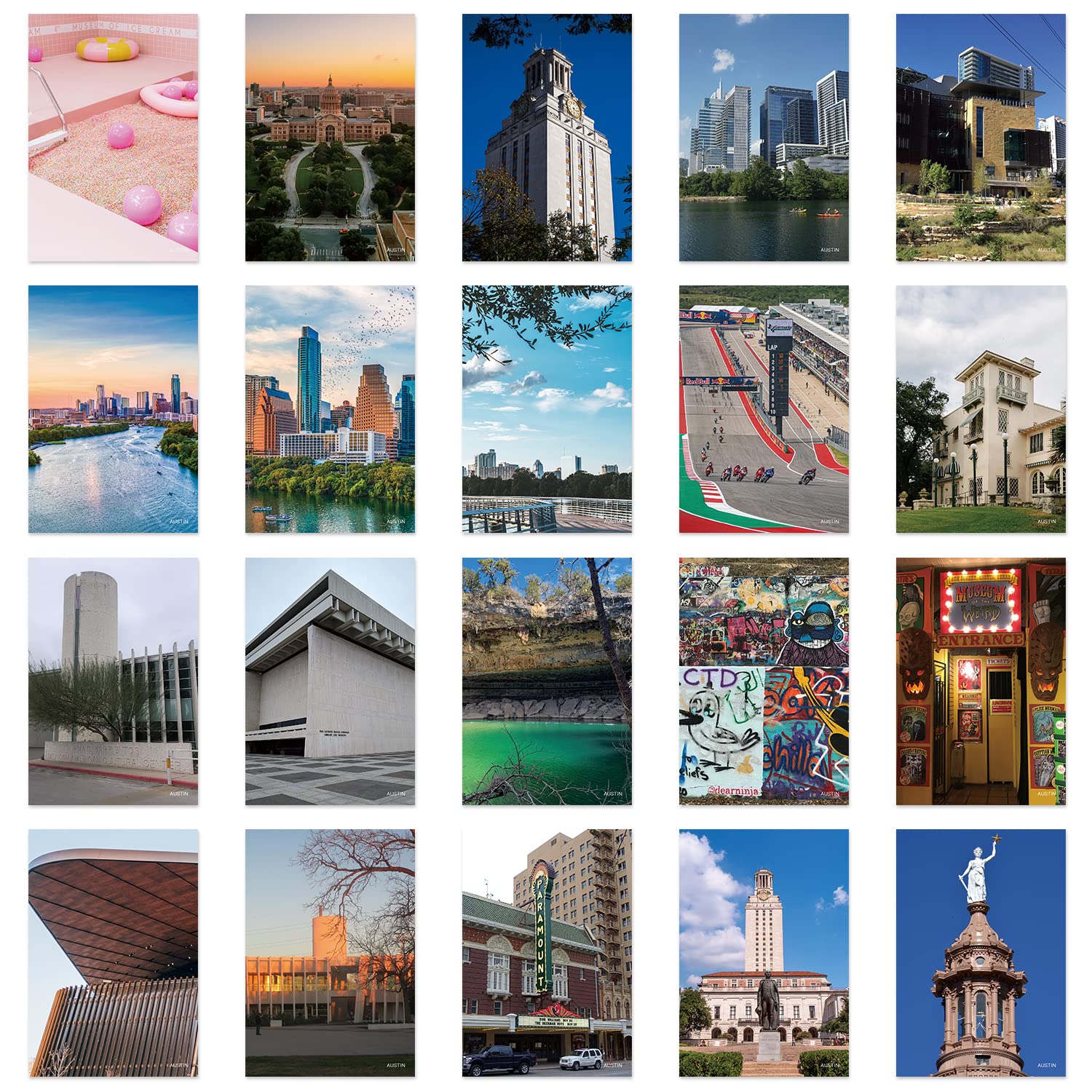 xtvinvm US City Austin Texas Travel Postcards Vintage Postcard Pack for Mailing Business Christmas Birthday Greeting Cards with Mailing Side Set of 20