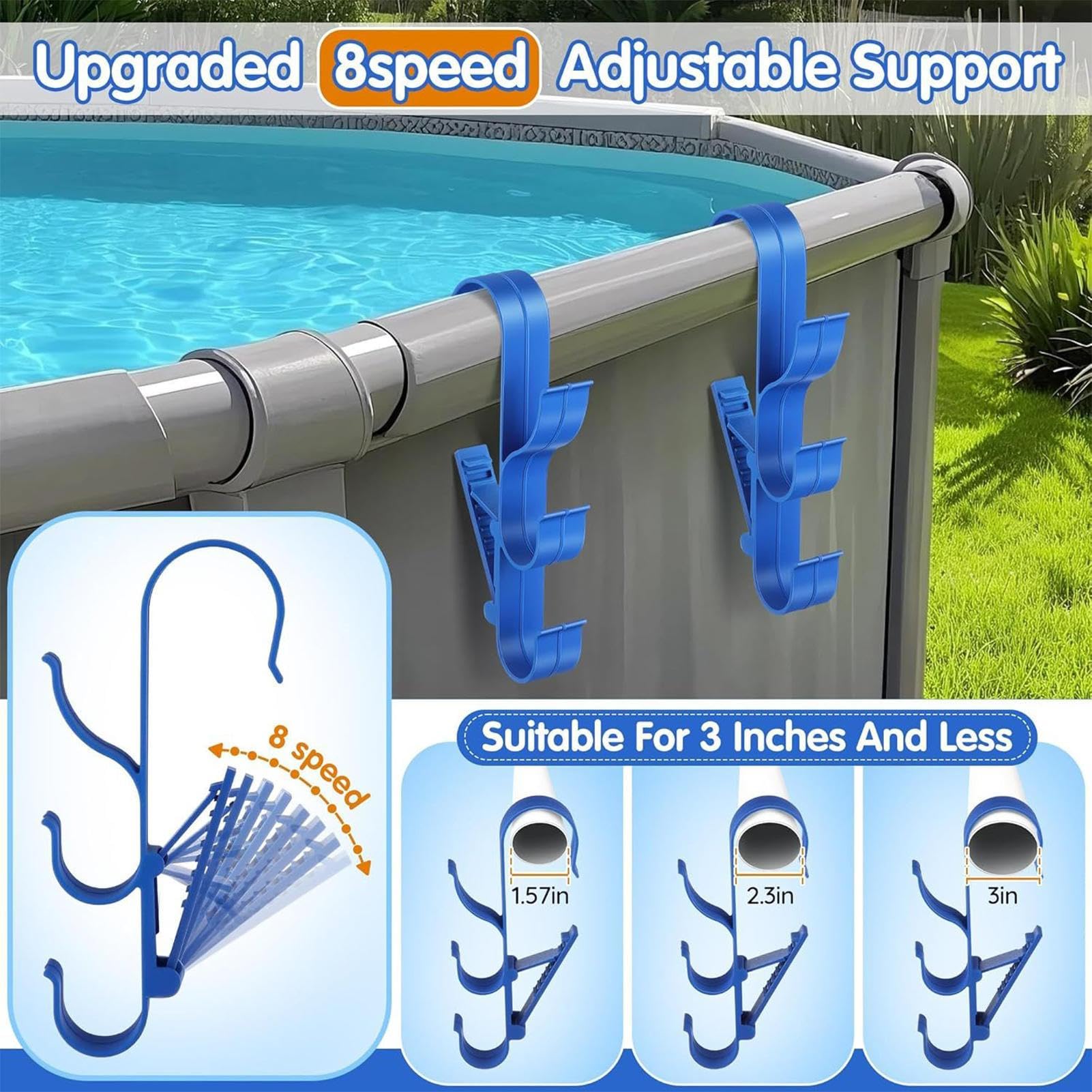 XIAOXIAOYU Appendiabiti per pali da piscina | Porta retino per foglie da piscina, soluzione di archiviazione a bordo piscina per strumenti di pulizia, attrezzature, asciugamani, retini, canne