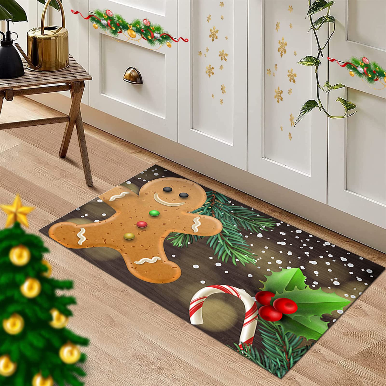 Tappeto Passatoia Natalizio per Corridoio, Tappeto da Cucina Antiscivolo Zerbino Natalizio Ingresso Lavabile Tappeto Decorativo di Natale per Cucina Salotto Camera da Letto,100x200cm/3.2'x6.5'