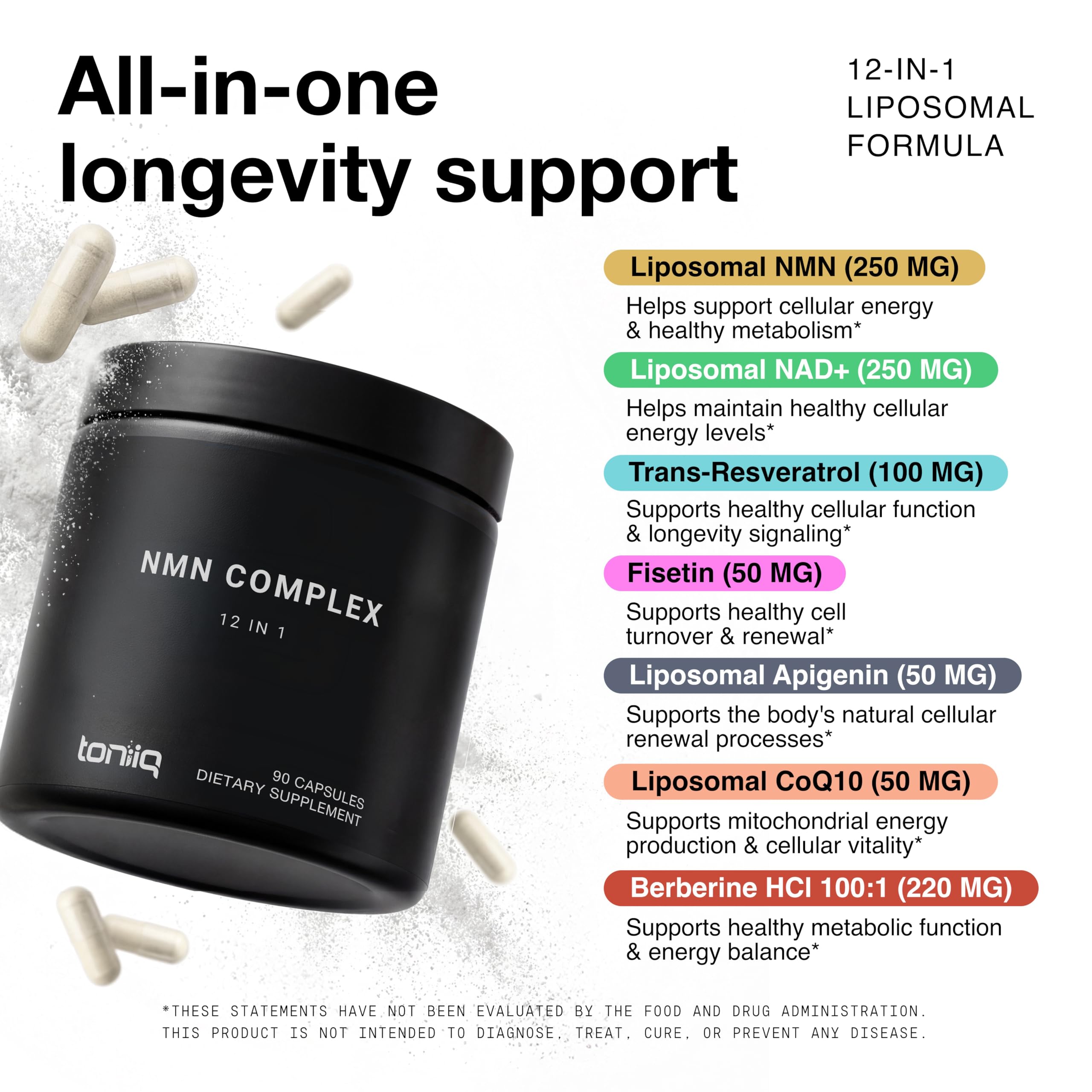 Toniiq NMN 12-in-1 Complex – 5 Liposomal Ingredients NMN, NAD+, CoQ10 — Amazon image 3