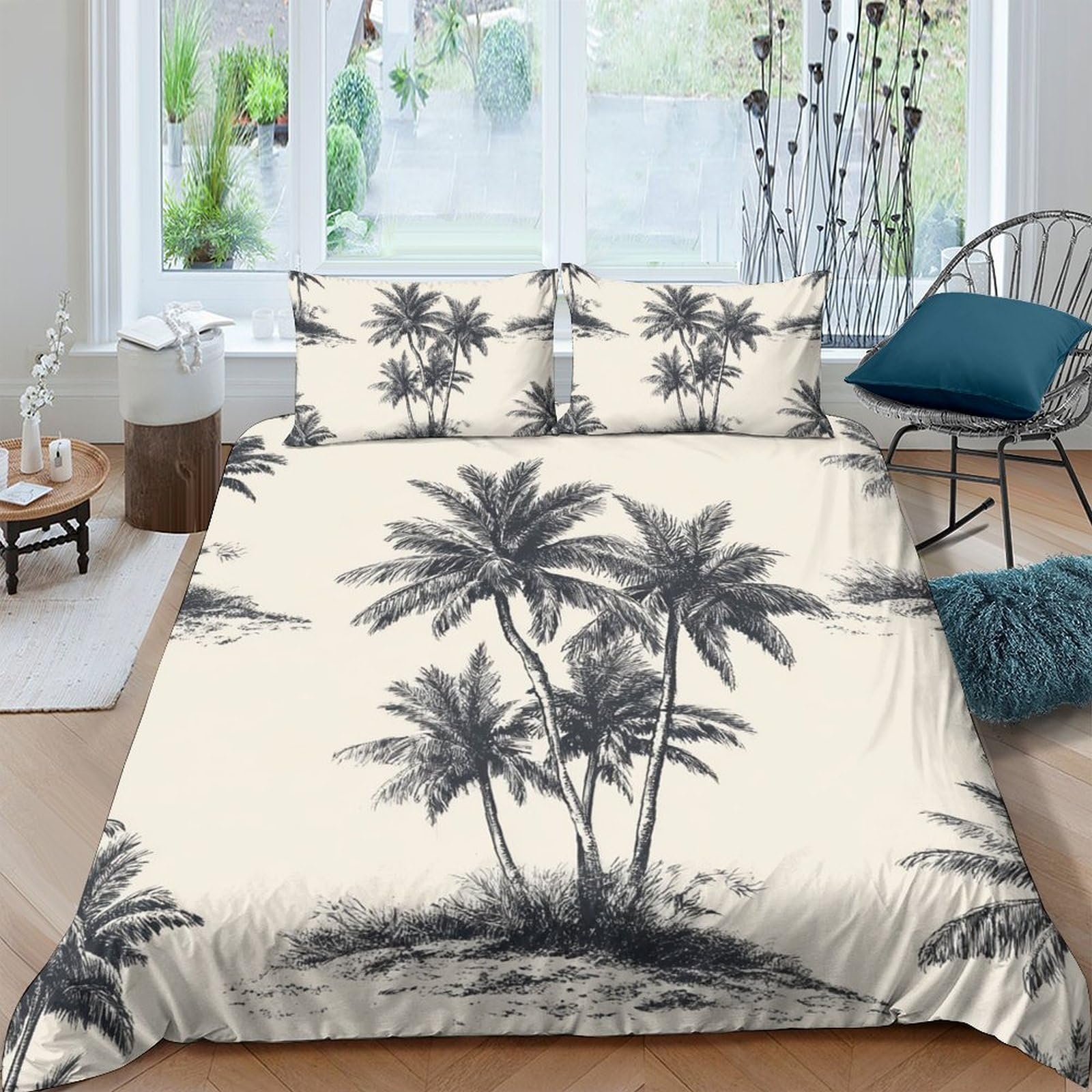 Ctjqhvkz Style-1 3D Printed Palm Tree Fitted Sheet Microfiber Tropical Forest Bed Cover For Bedroom Guest Room Decor Easy Clean Single（135X200cm）