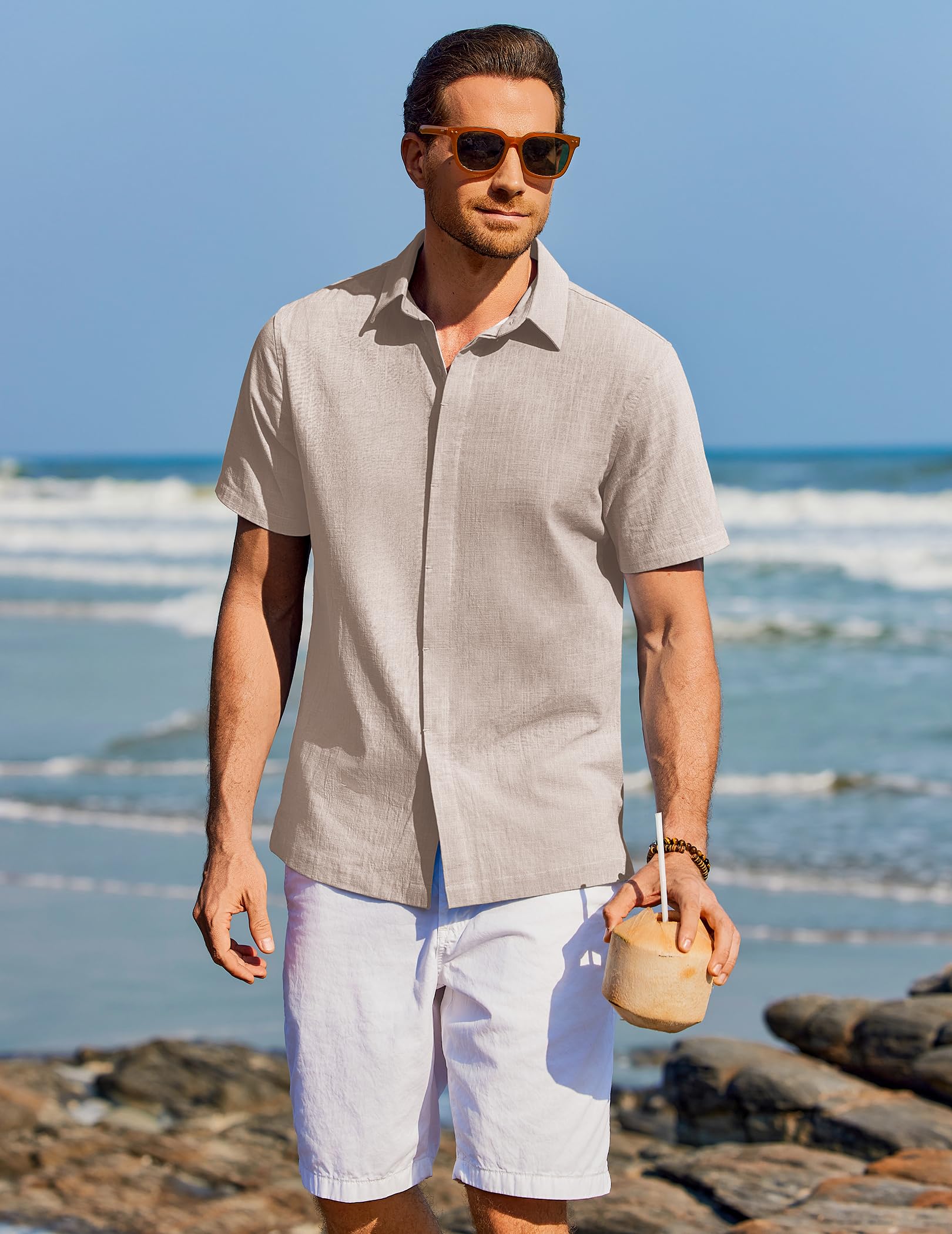 COOFANDY Camisa Hombre Manga Corta Verano 100% Algodón Camisas Hombre Casual Regular Fit — view 2