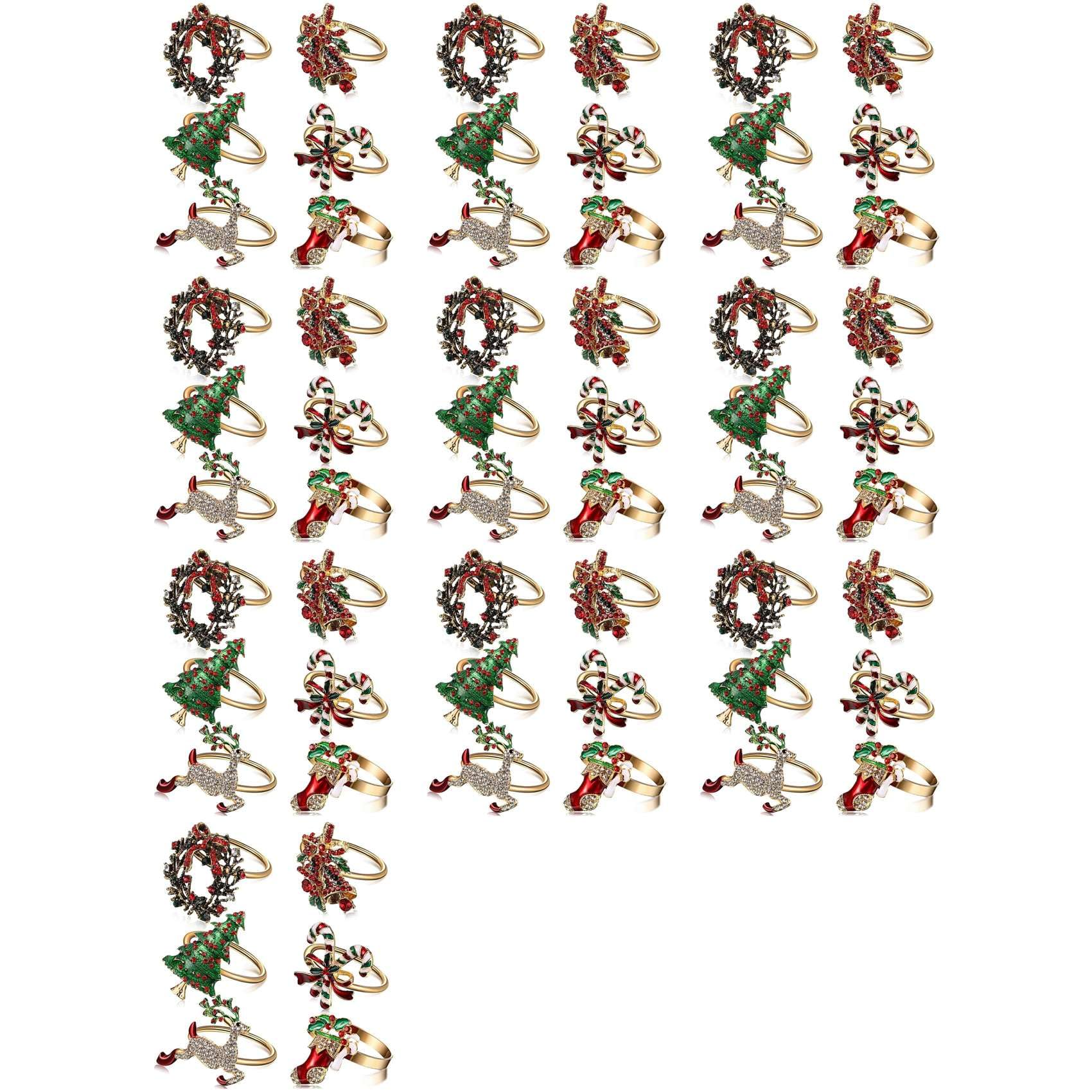 Hndhbfgrt 60Pcs Christmas Napkin Rings Xmas Napkin Holder Rings Wreath for Holiday Party Dinner Table Decoration