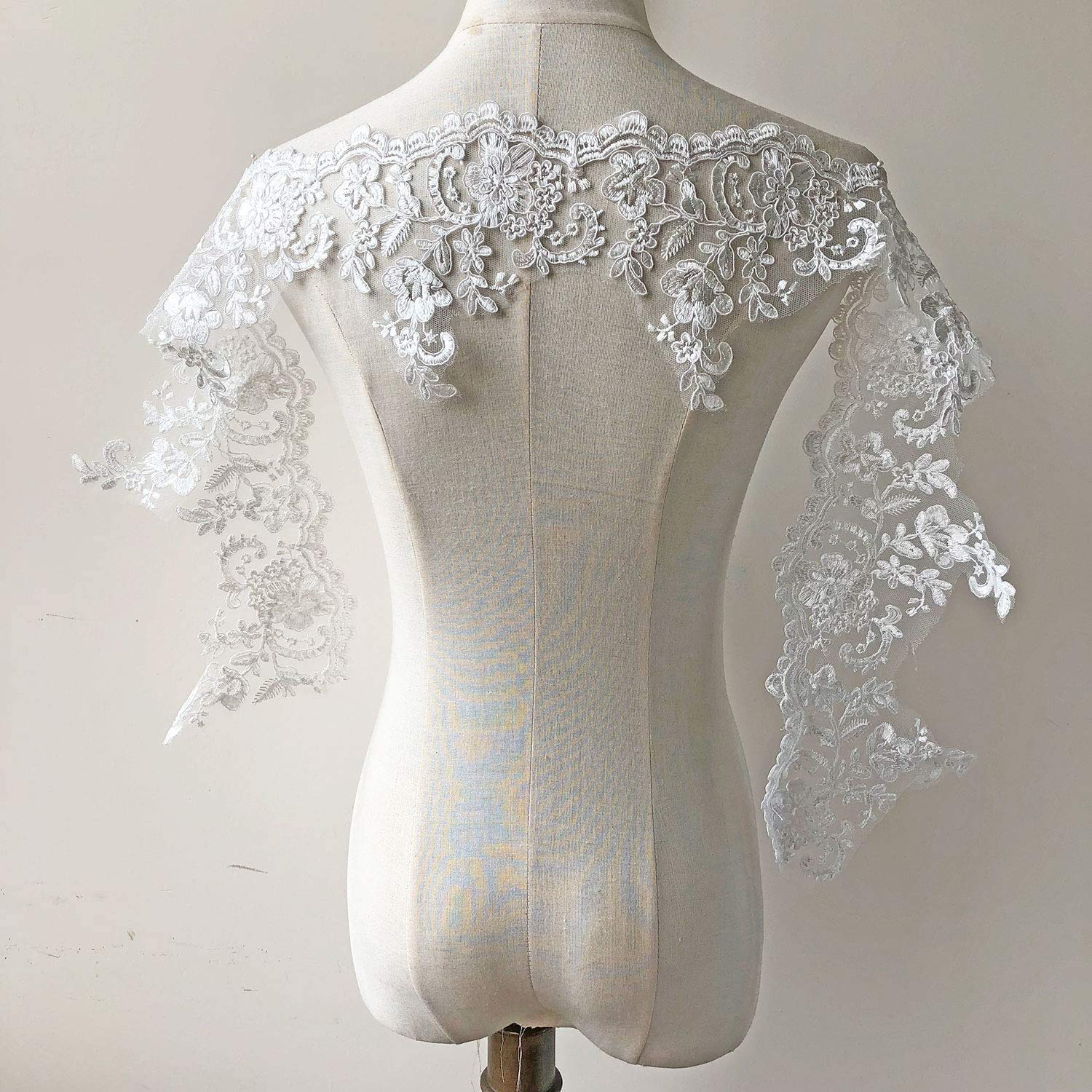 Bene Omnia 2 Yard Embroidered Lace Trim Off White Corded Edging Trimmings Lace Ribbon DIY Baby Crown Headpiece Bridal Wedding Dress Handcrafts