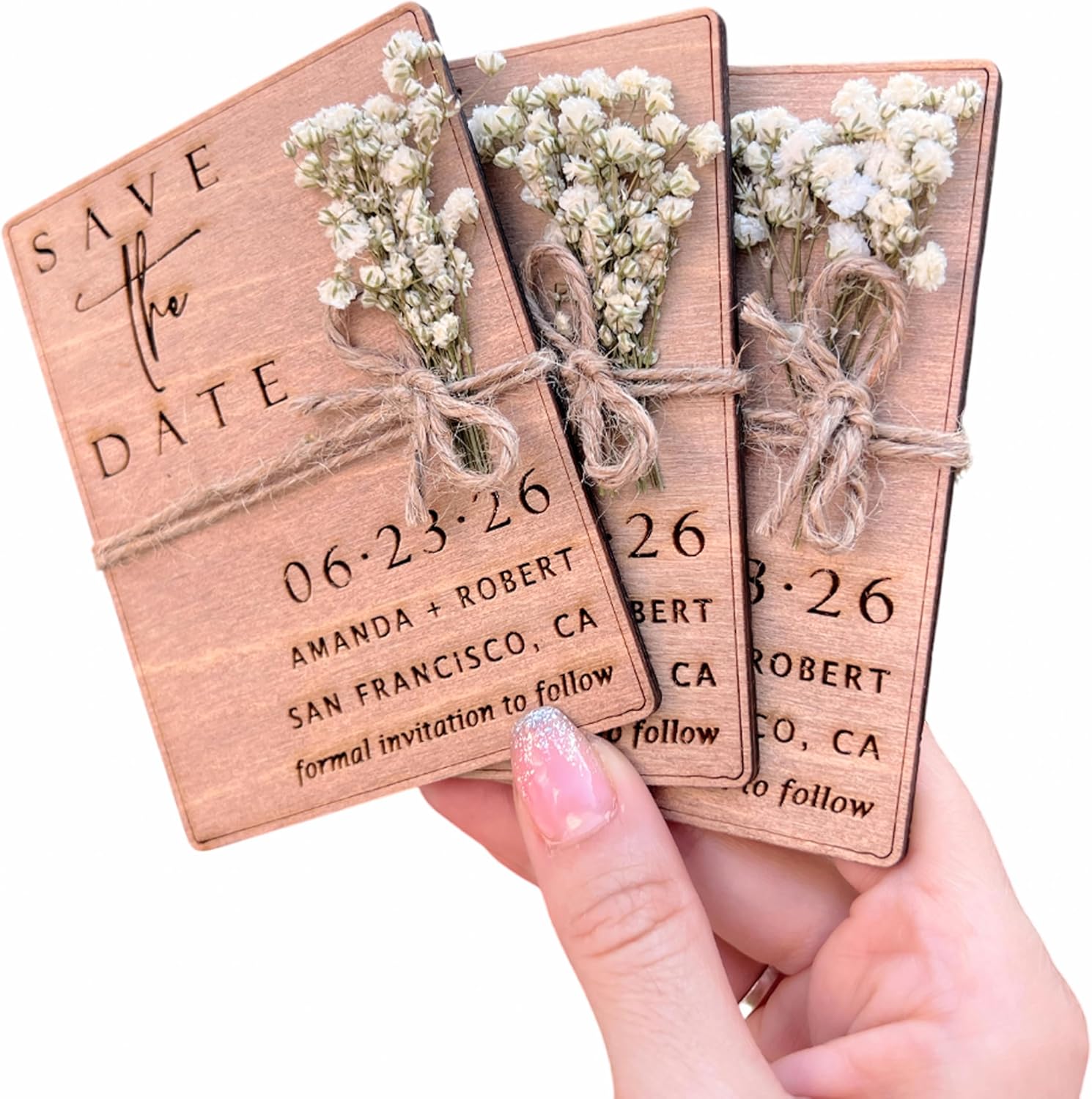 Floral & Wood Save the Dates for Weddings Magnets with Envelopes - Wooden Save the Date Magnets - Magnetic & 100% Birch Wood for Wedding