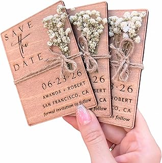 Floral & Wood Save the Dates for Weddings Magnets with Envelopes - Wooden Save the Date Magnets - Magnetic & 100% Birch Wood for Wedding