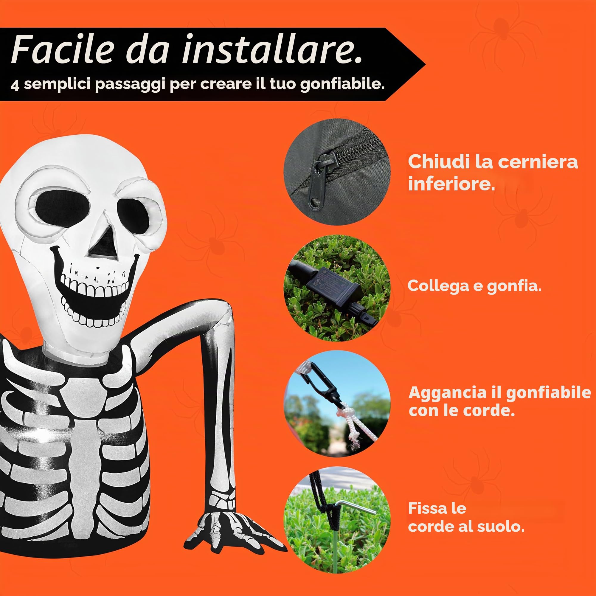 JOIEDOMI 5,5 FT Lungo Halloween Scheletro Gonfiabile Interruttore a Terra con LED Incorporati Esplodono per Halloween Interno Esterno Cortile Giardino Prato Decorazione Festa