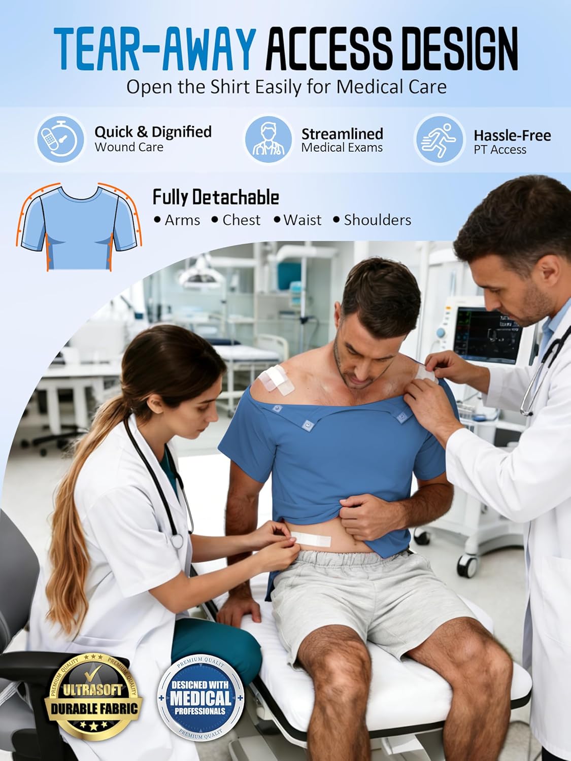 Magnetic Post Surgery Shirt: One-Handed Adaptive Tear Away for Shoulder Surgery, Mastectomy & Dialysis Recovery