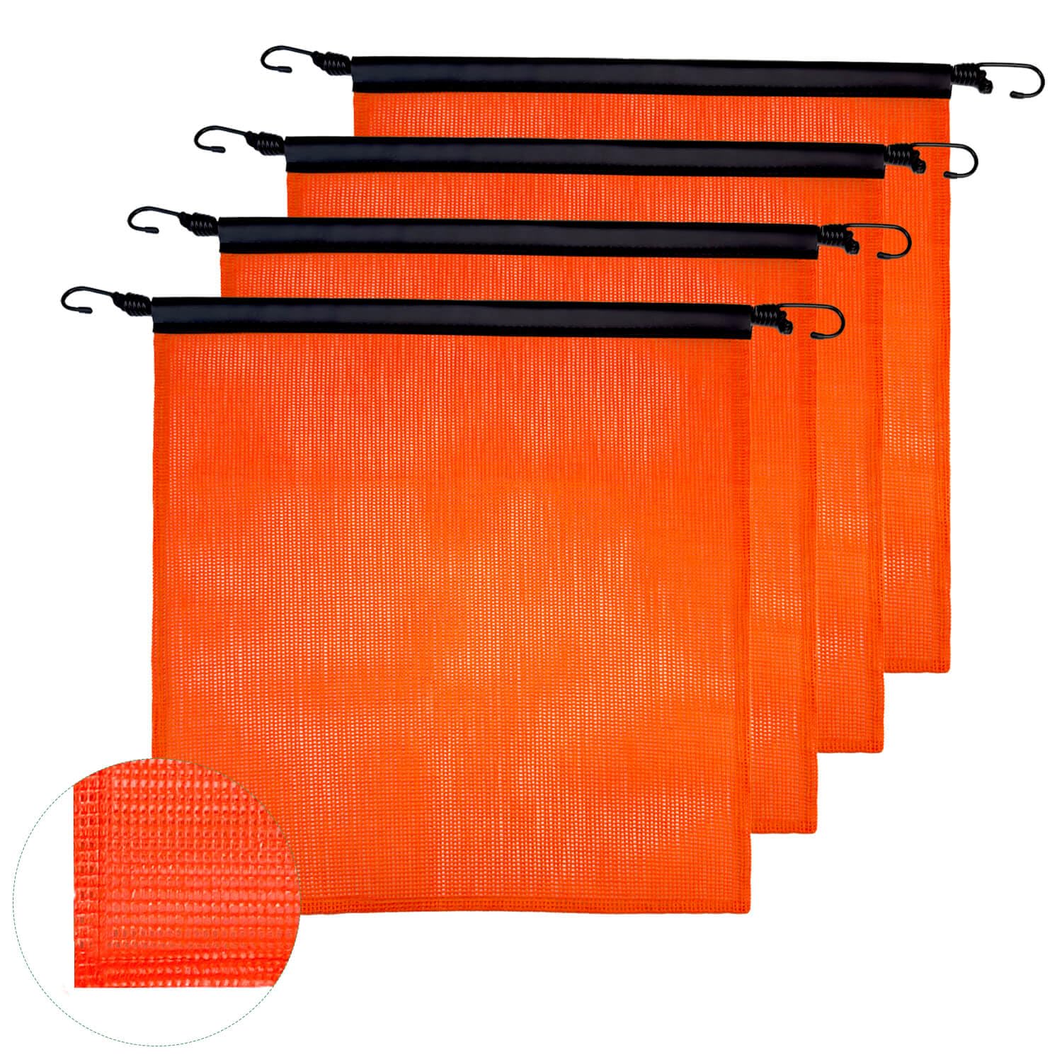 Safety Flags for Trucks, Pack of 4 Warning Safety Flag with Vinyl Welt and Bungee Cord 18 x 18 Inch, for Trucks Trailer Oversize Load (Bright Orange)