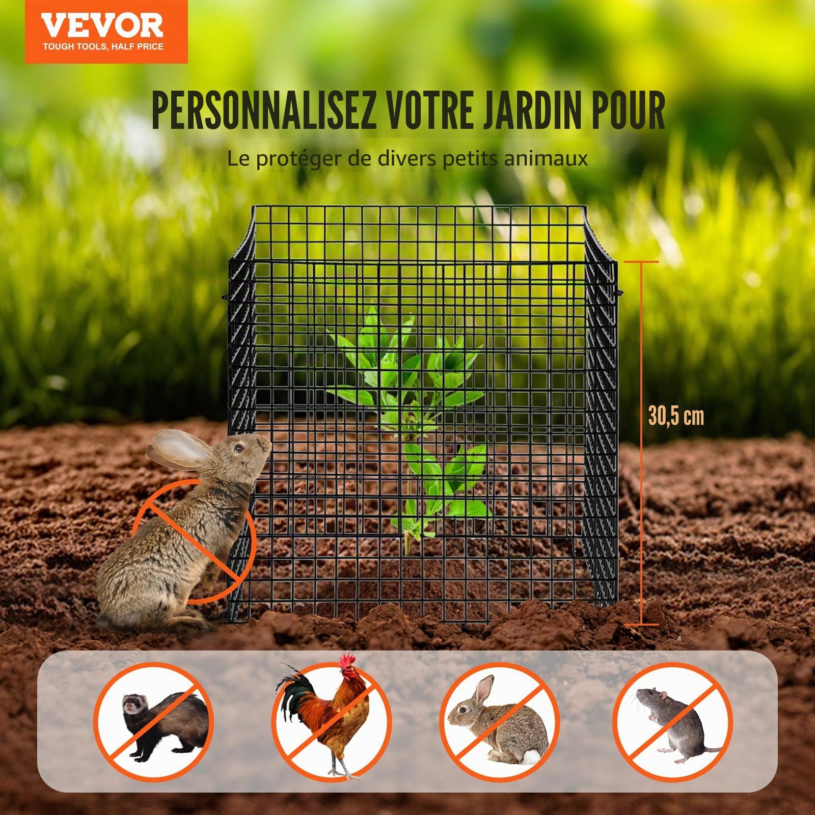 VEVOR Cage à Plantes Contre Animaux, Lot de 10, Grillage de Protection pour Plantes Fleurs légumes, 30,5x30,5 cm, 40 Mailles métalliques, Protecteur pour empêcher Lapins, Poules, écureuils d'entrer