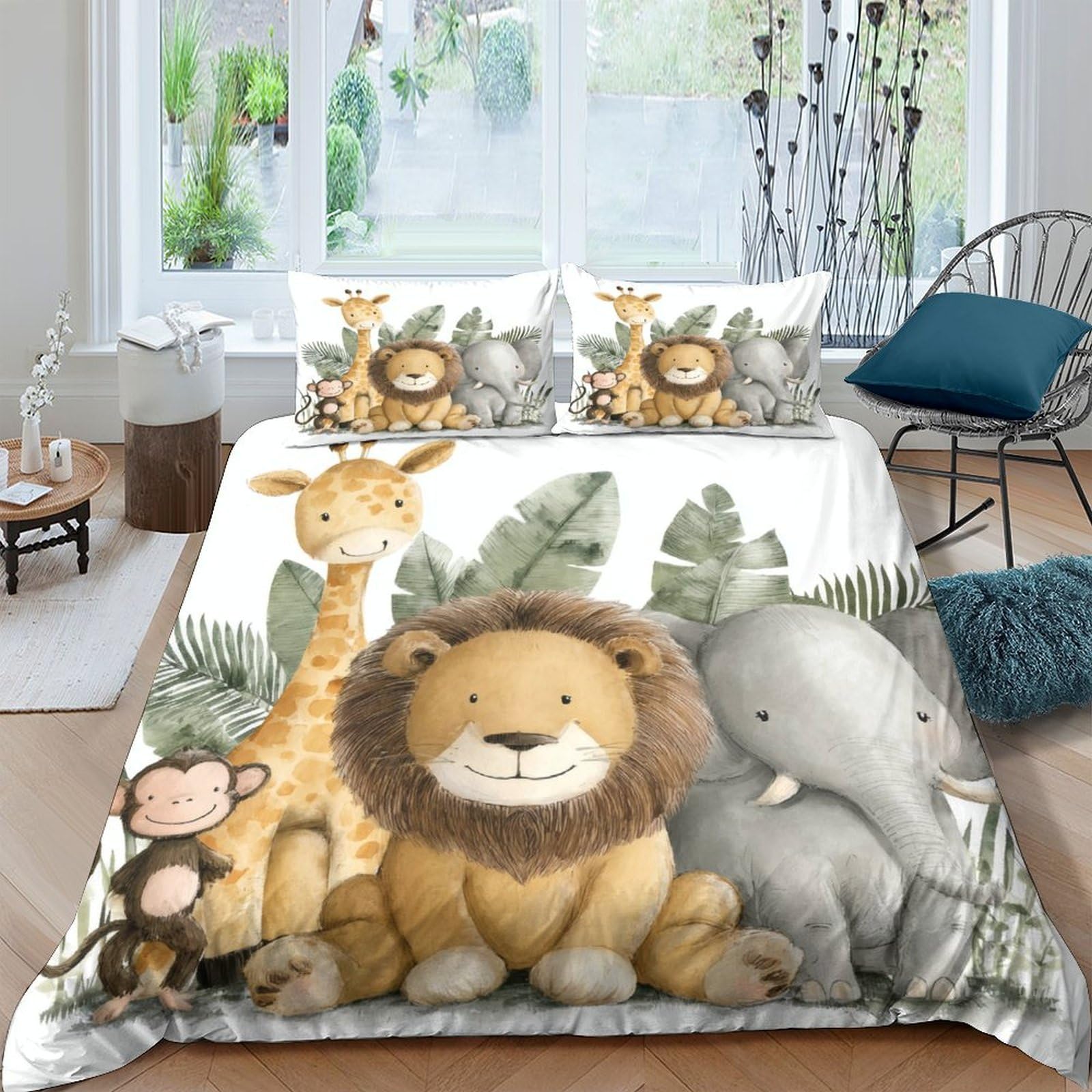 Ctjqhvkz Style-10 3D Printed Jungle Animal Fitted Sheet Microfiber Soft Cartoon Lion Elephant Bed Cover For Bedroom Dorm Mattress Decor Single（135X200cm）