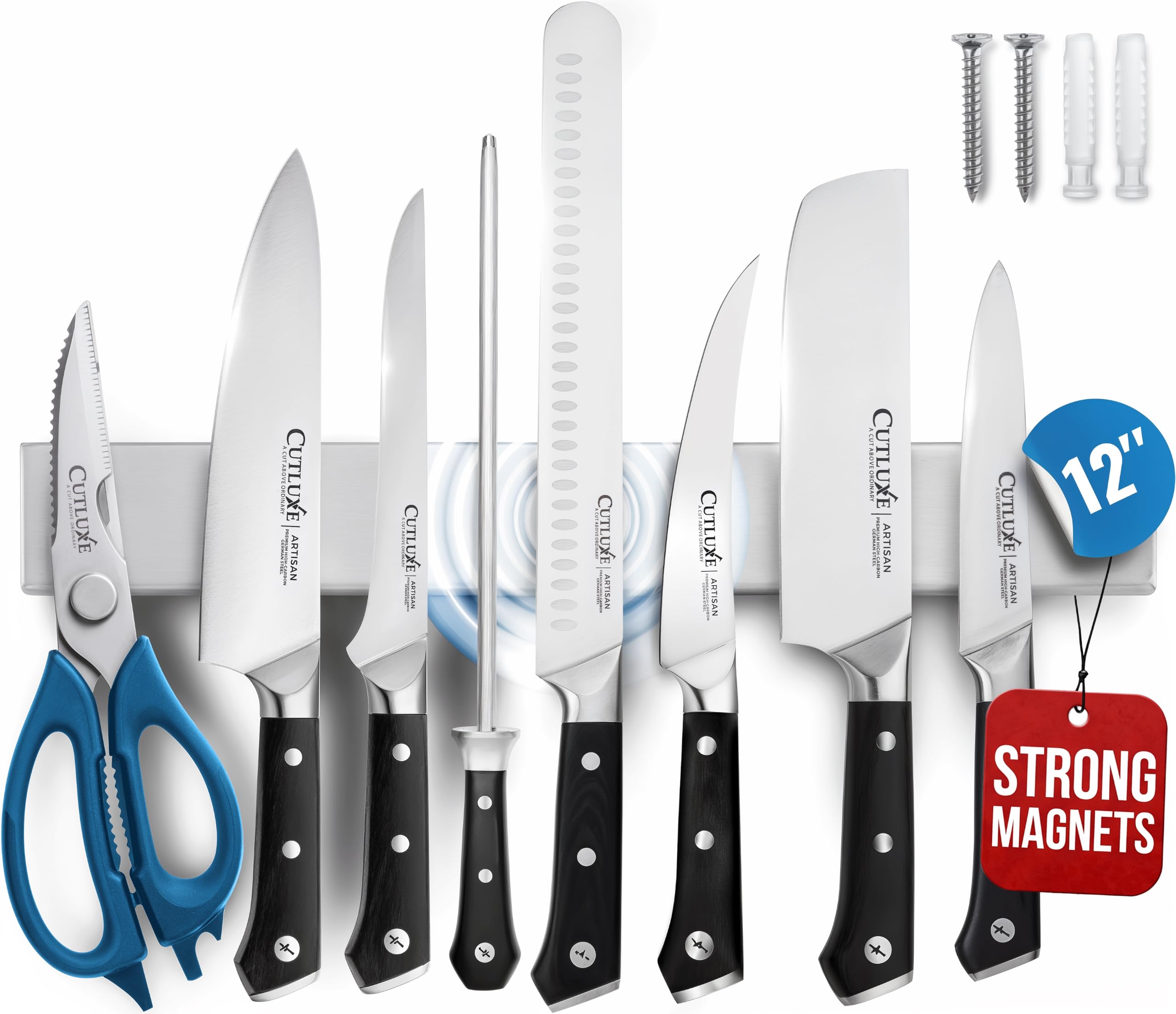 Cutluxe Magnetic Knife Holder for Wall and Fridge - 12" Stainless Steel