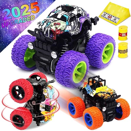 Monster Trucks - Juguetes para niños  Paquete de 3 mini Push and Go Car Truck Set para niños y niñas de 3 años regalos de cumpleaños para niños y