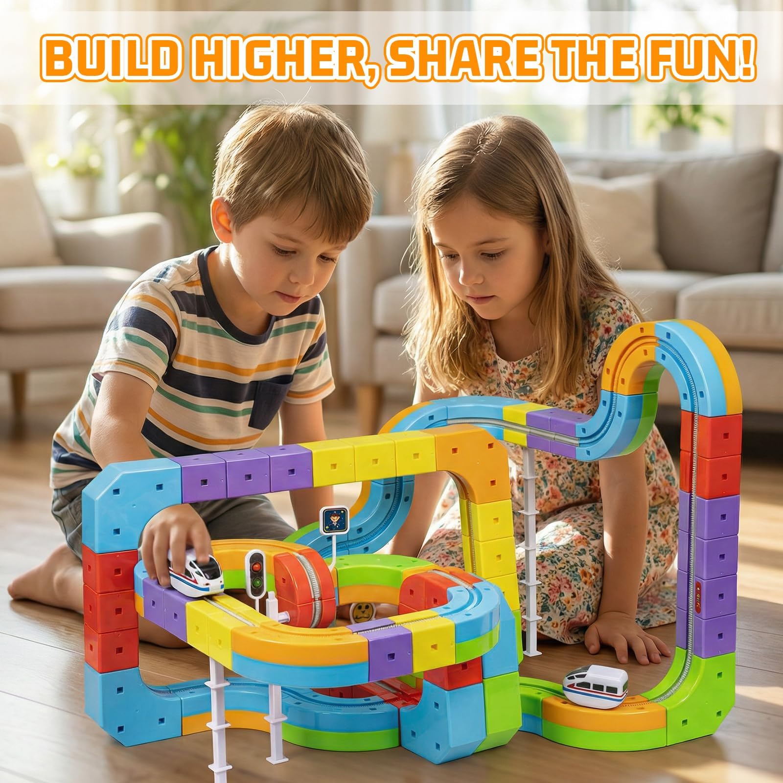 KlickRail Elektrisches Zugset mit Flexbahn für Kinder im Alter von 4-8 Jahren, 88-teilige Eisenbahn für Kleinkinder von 3-5 Jahren, Konstruktionsspielzeugbahn mit 3D-Designs